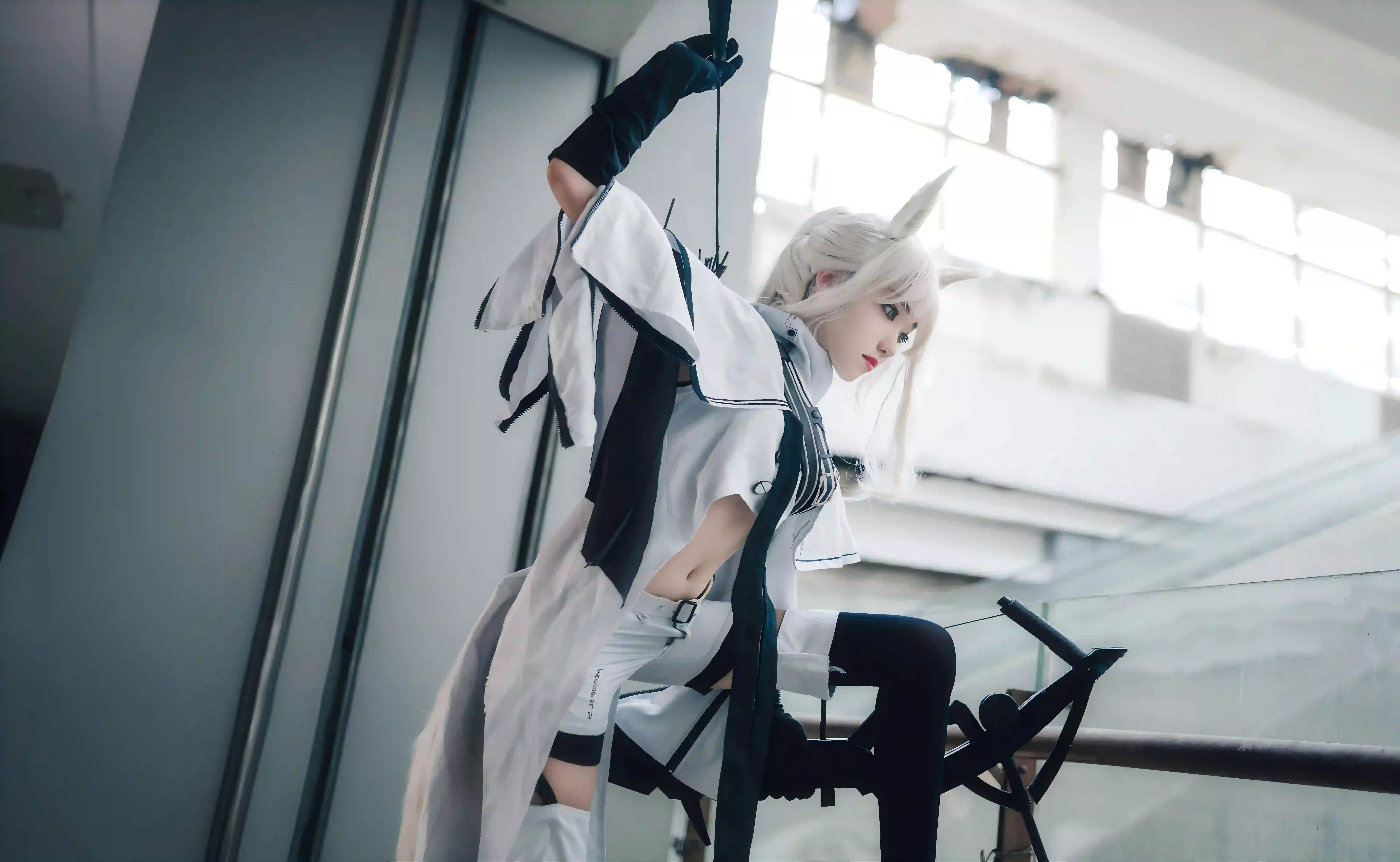 coser 游戏角色cos 白色头发 猫耳 可爱猫耳 拉弓