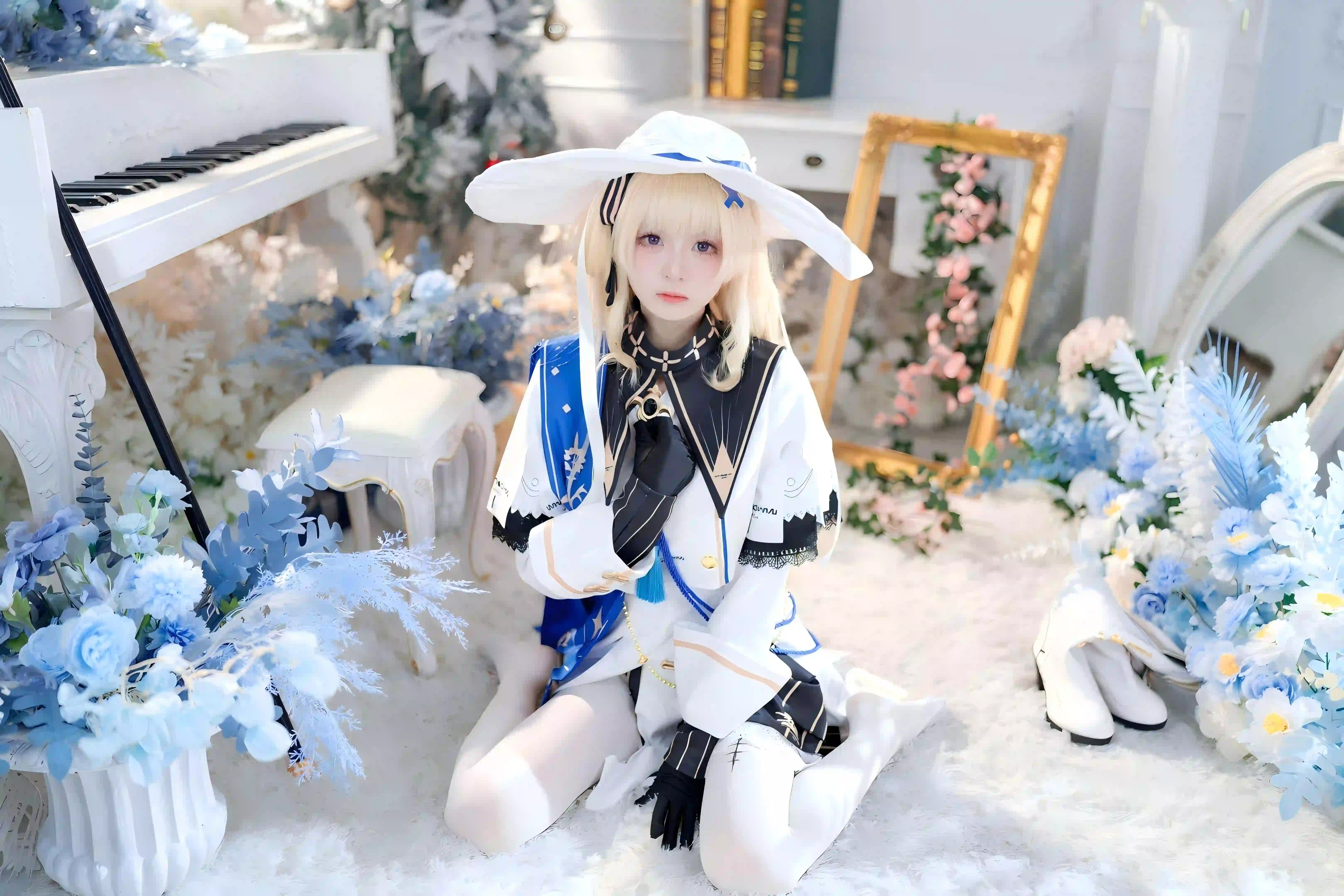 魔法师 白色帽子 白色丝袜 跪姿