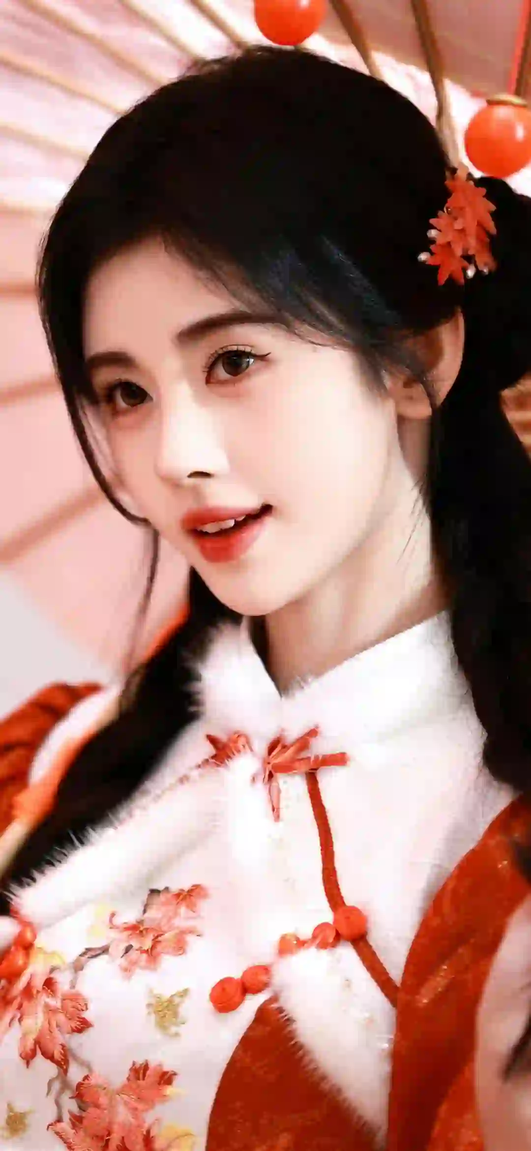 美女明星 鞠婧祎 喜庆 红色元素 古风