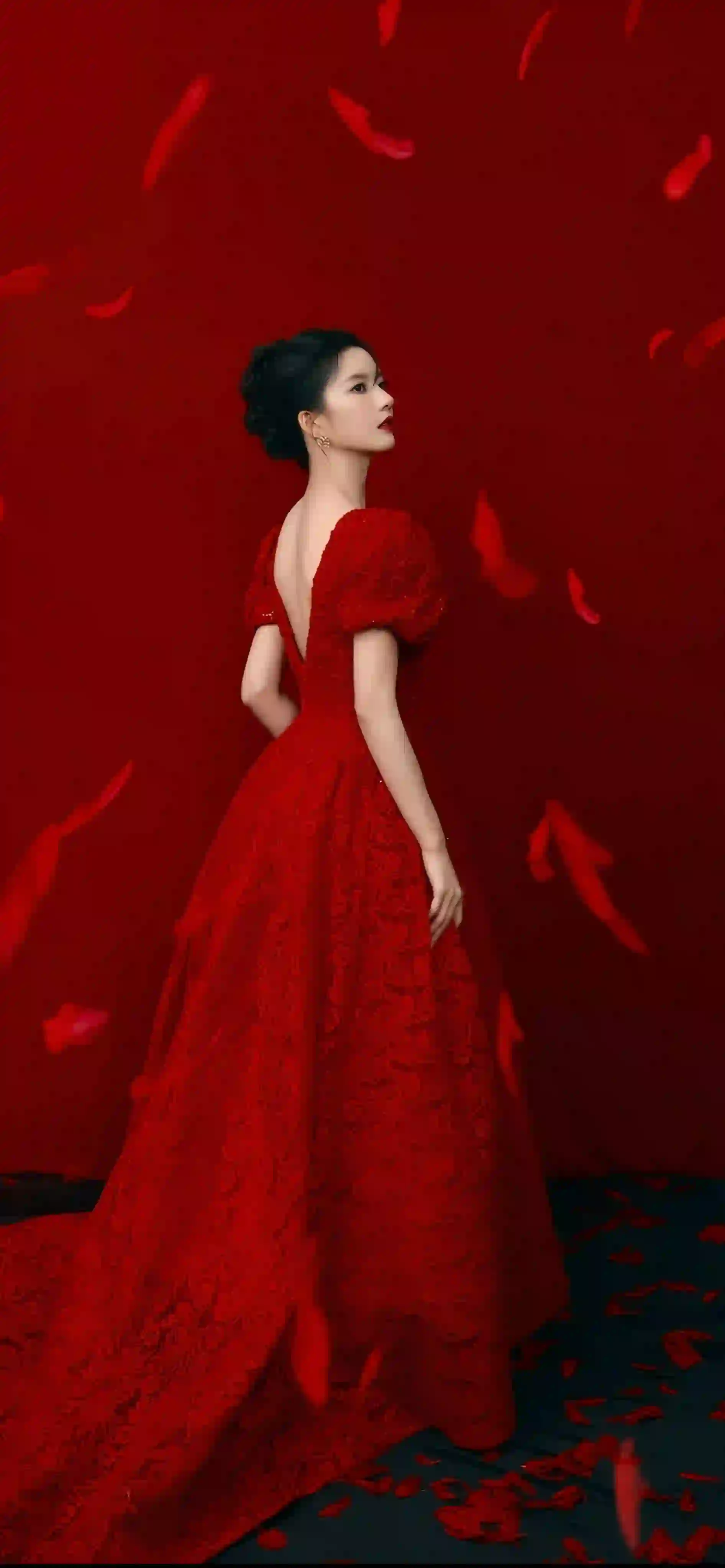 红色礼服 长发红裙美女 张婧仪 红色羽毛