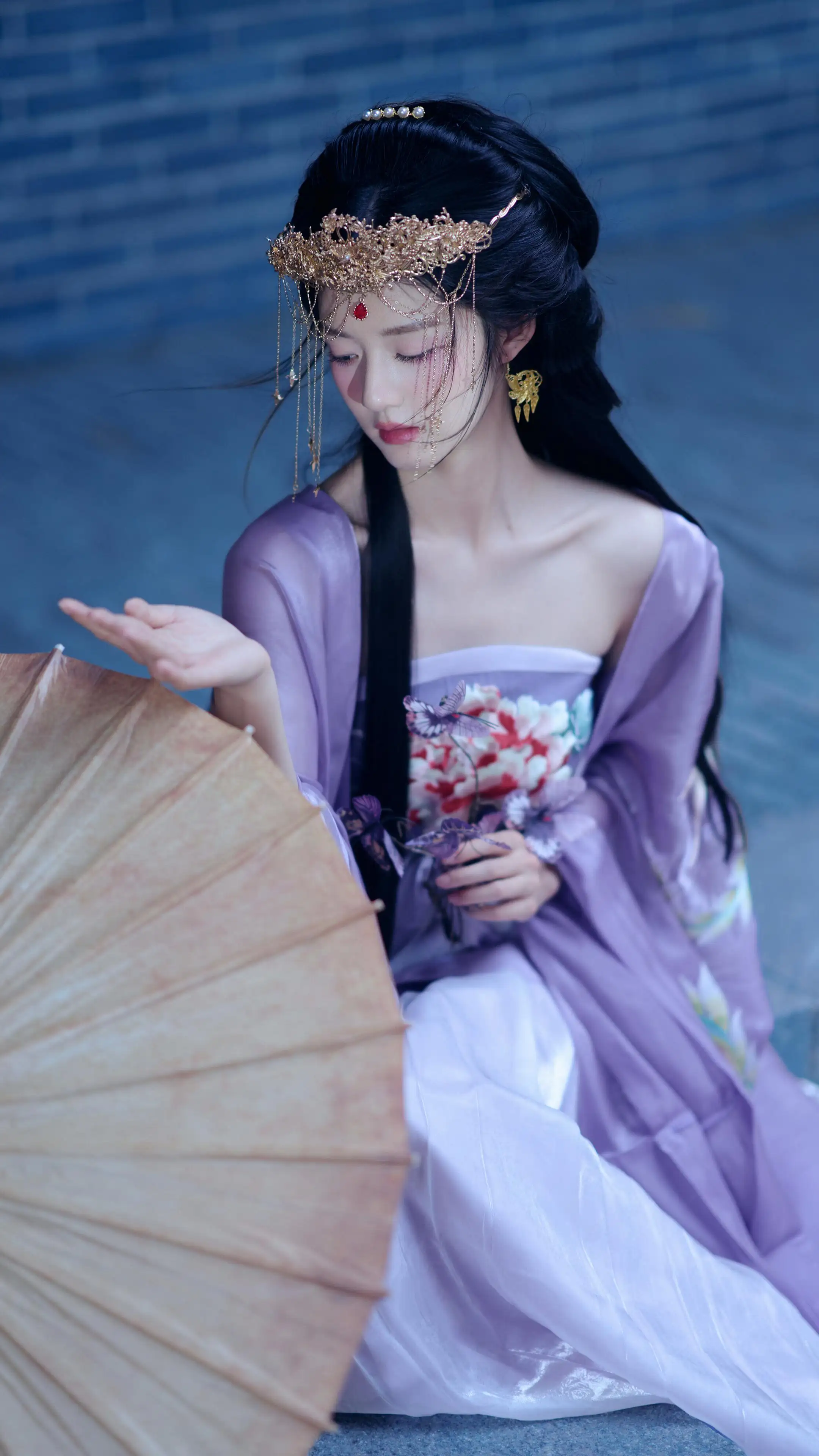 油纸伞 紫色 唯美古风长裙美女4k