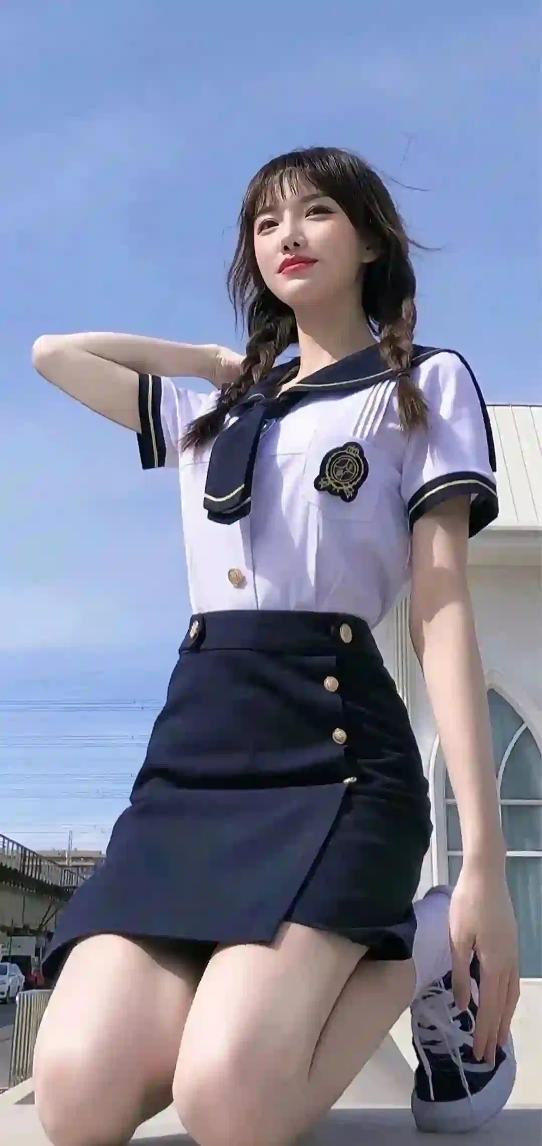 户外 蓝天 性感 jk 美女