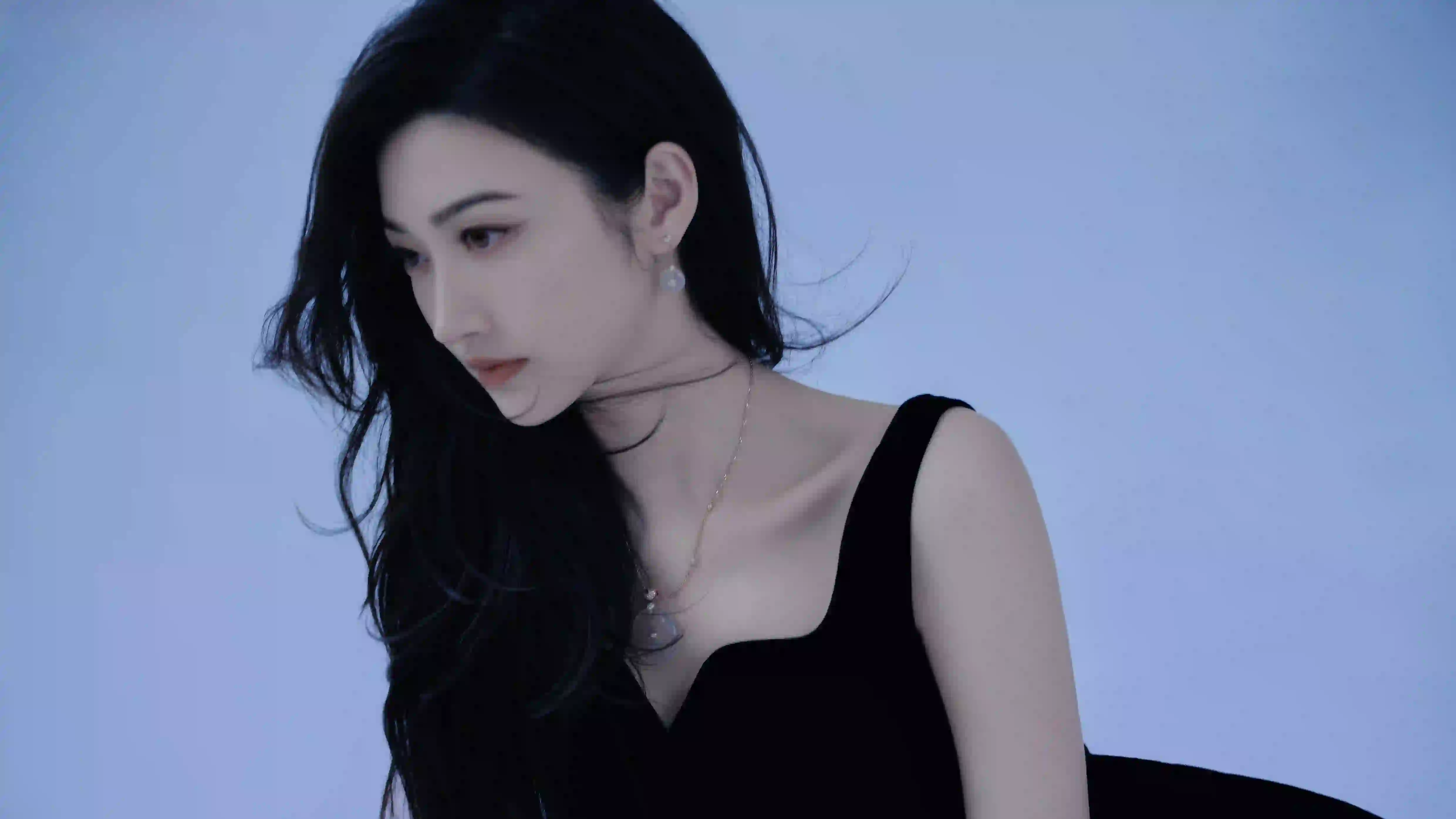 景甜 长发性感美女 黑色长裙