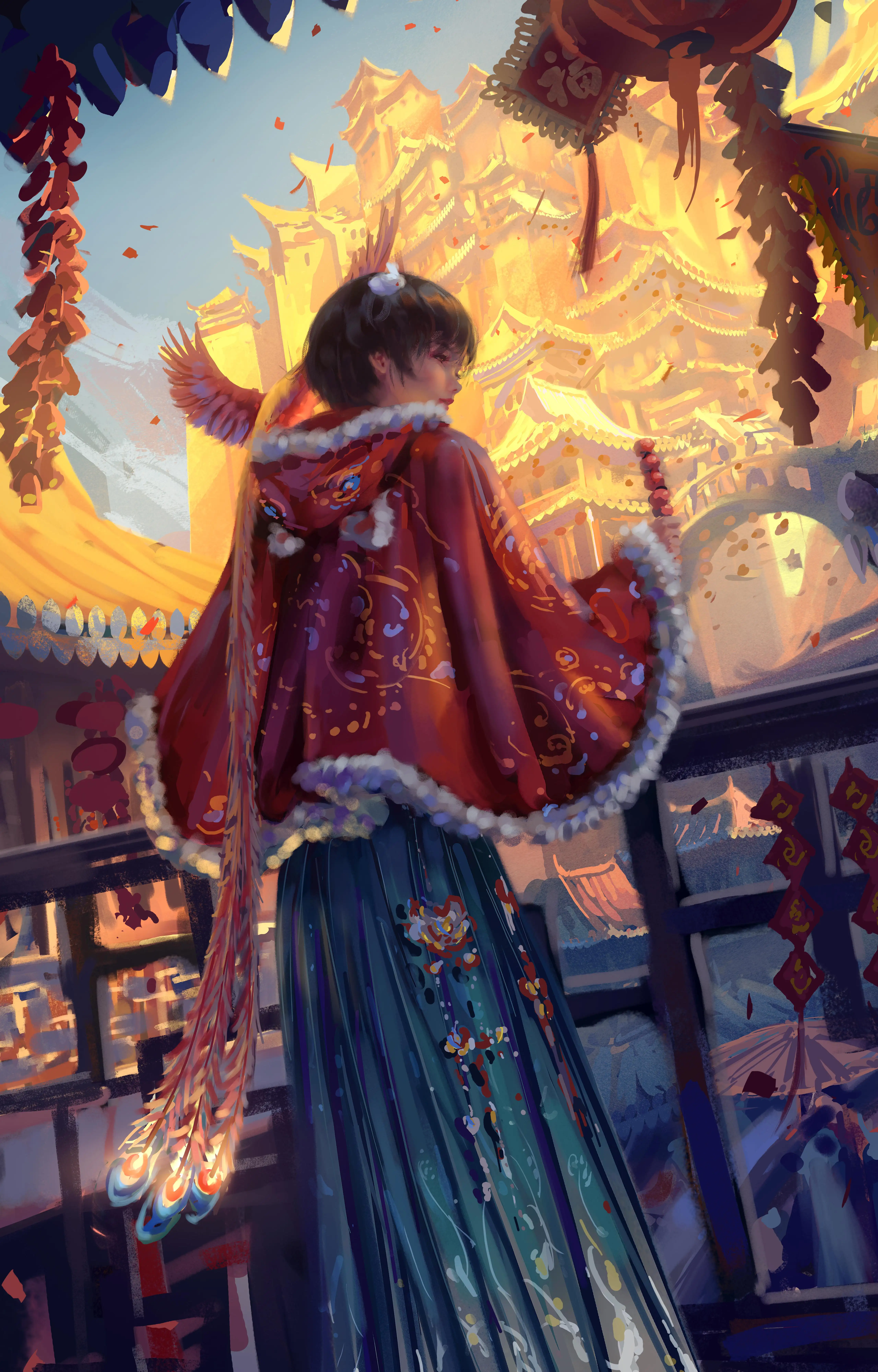中国新年｜古装汉服｜古风｜女孩｜背影｜wlop