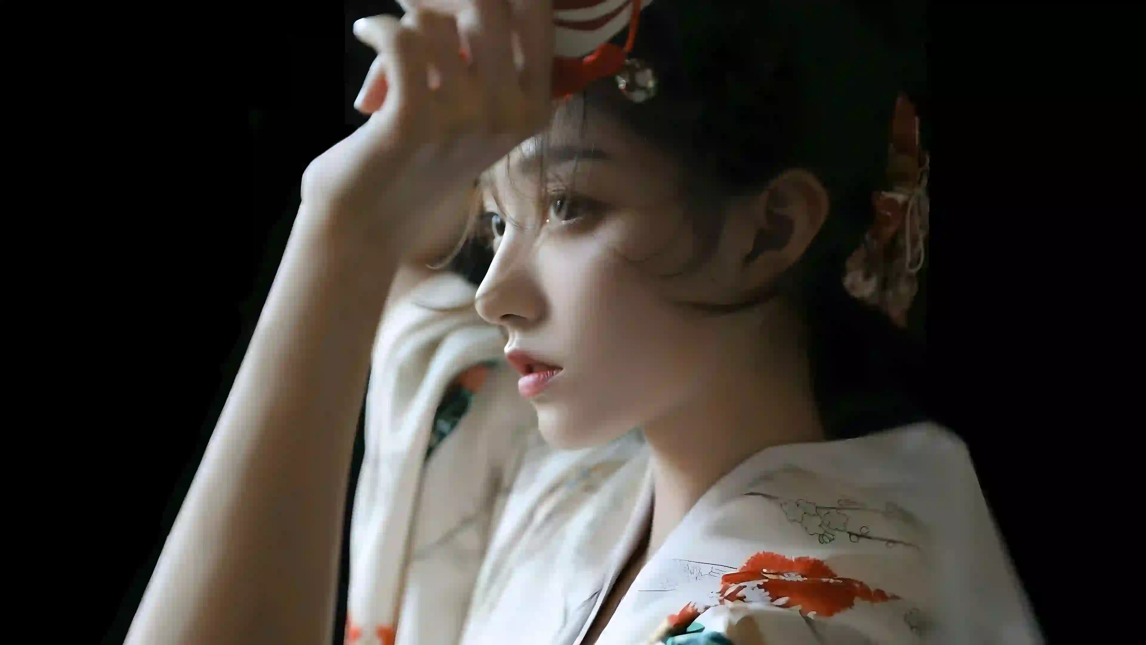 和服 面具 长发美女 唯美