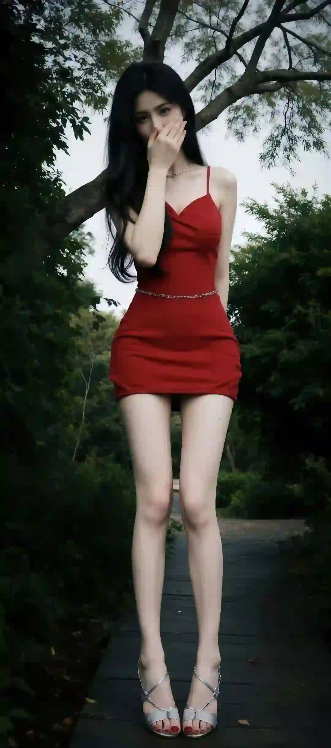 红色吊带美女 性感美女 长腿美女 