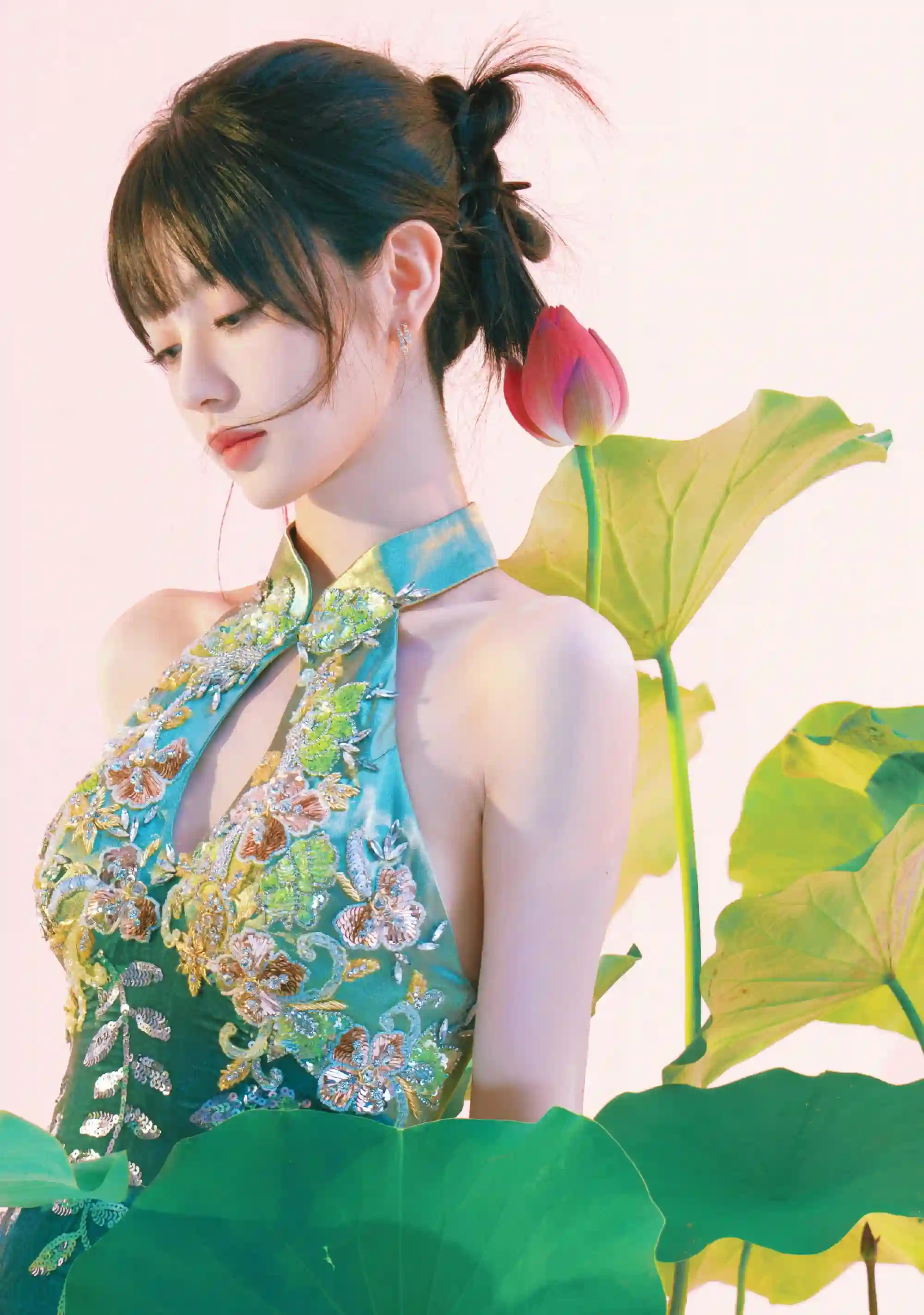 汉服古风 旗袍美女 精致美女 古风美女 绿色 田曦薇