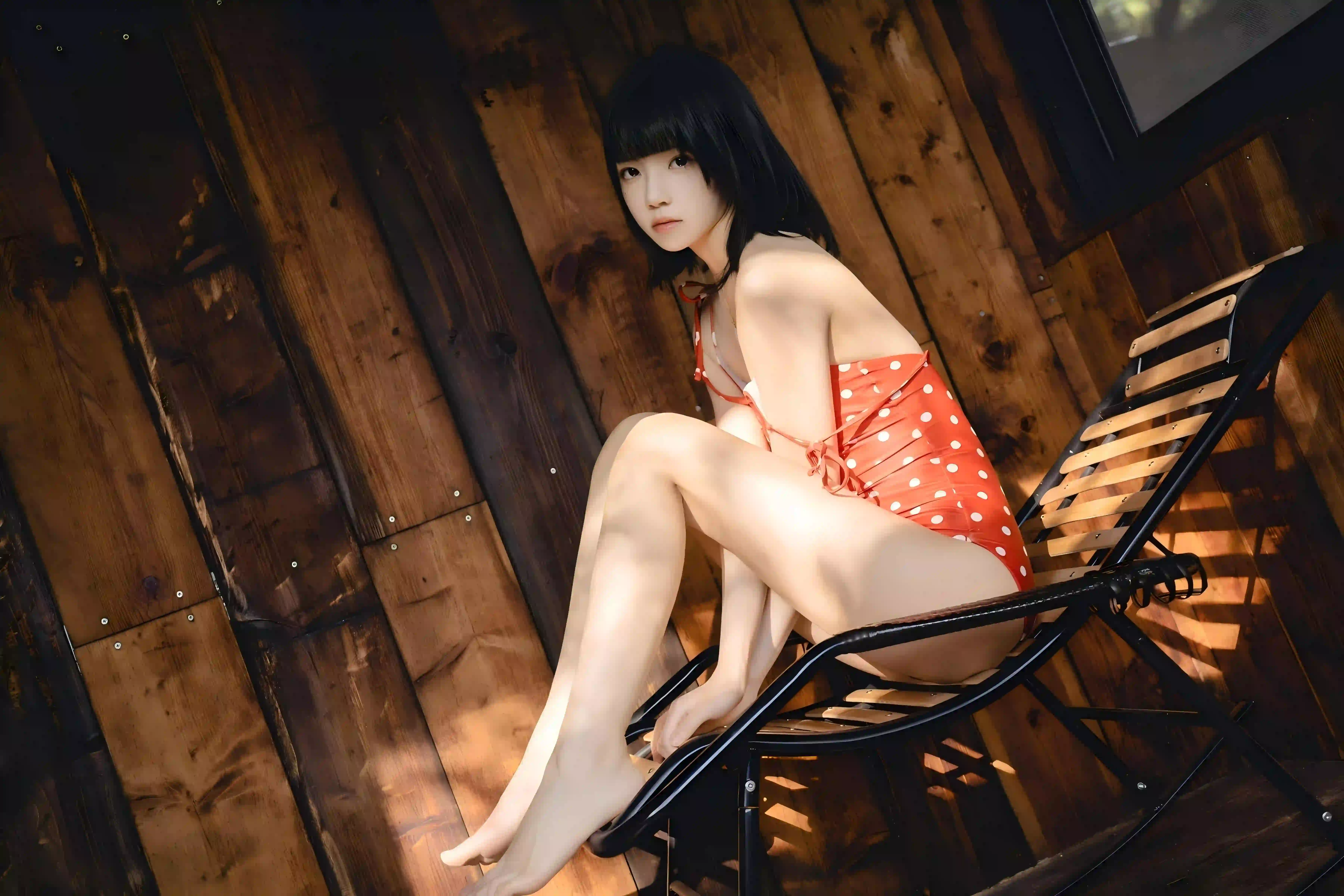夏日穿搭 红色吊带 美女 长发美女 性感美女