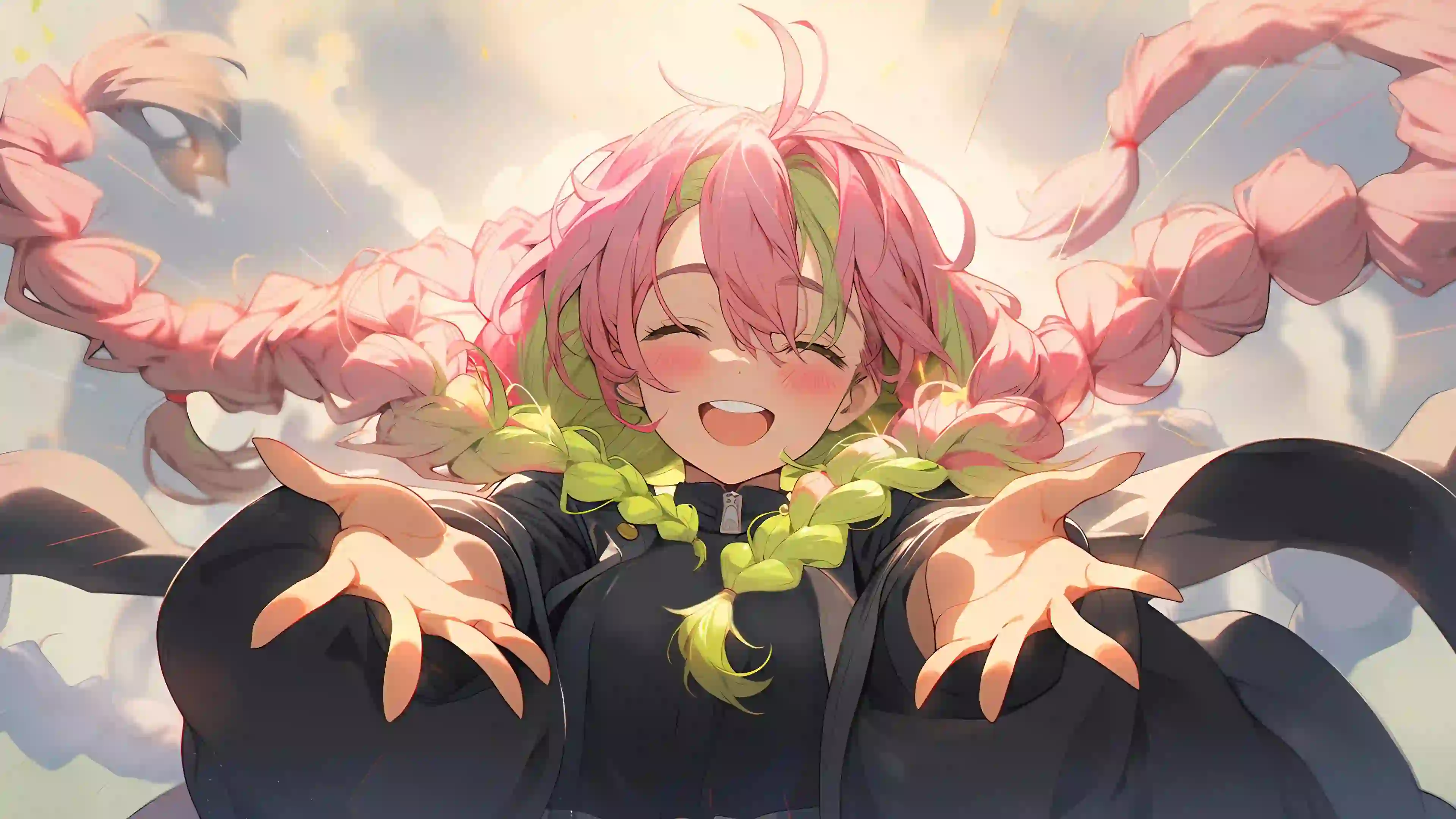 粉色双马尾辫可爱女孩 伸出双手 4K动漫壁纸