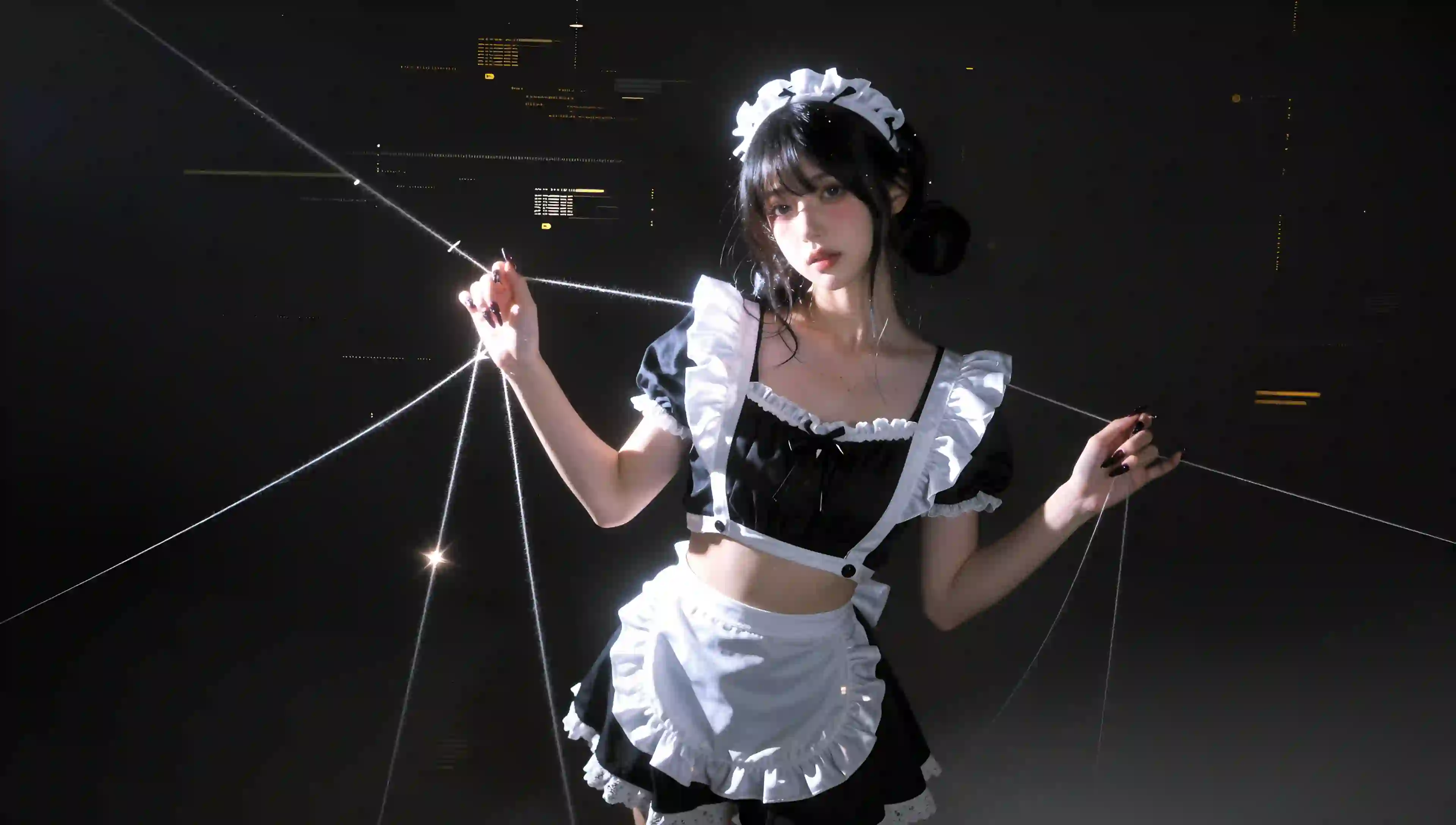 女仆穿搭 长发性感美女 线 光影 性感