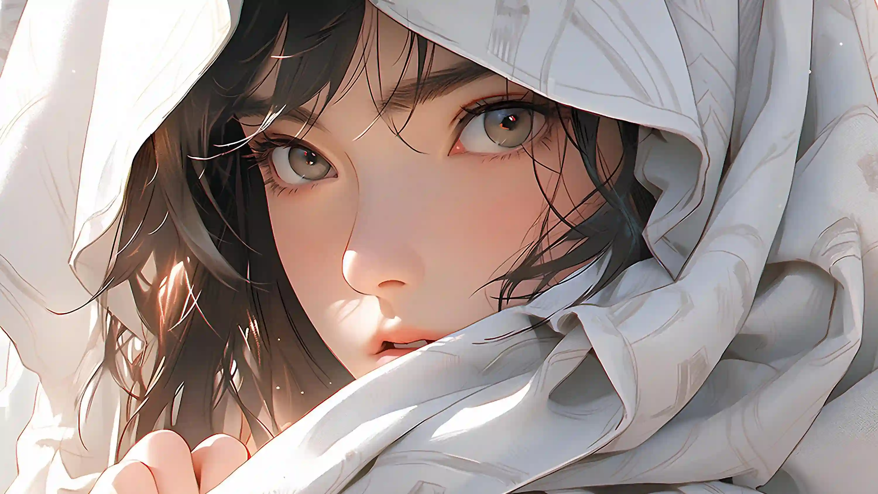 围着头巾的二次元AI游戏美女插画壁纸图片