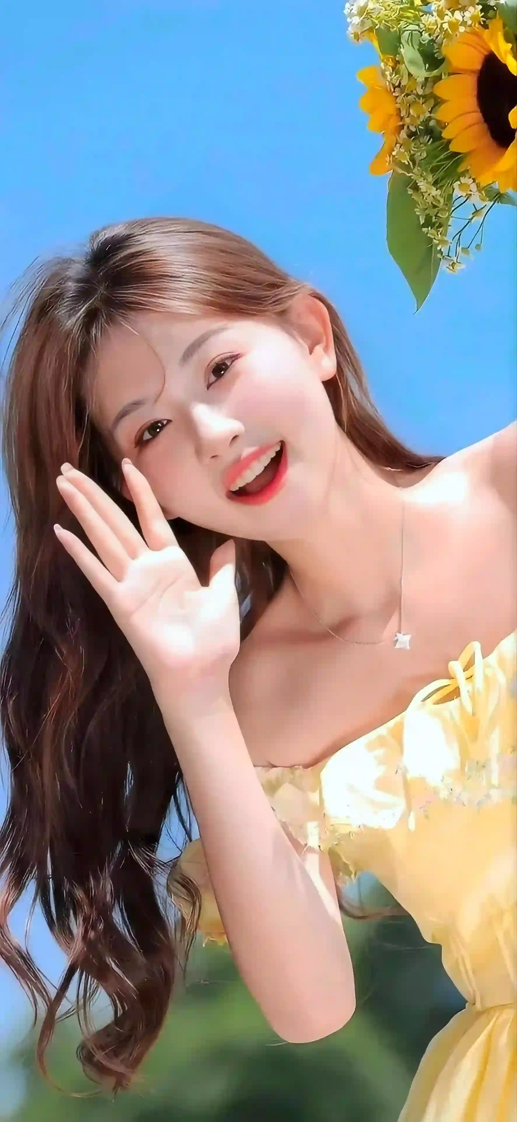 向日葵 🌻 花 黄色长裙女孩 可爱 微笑
