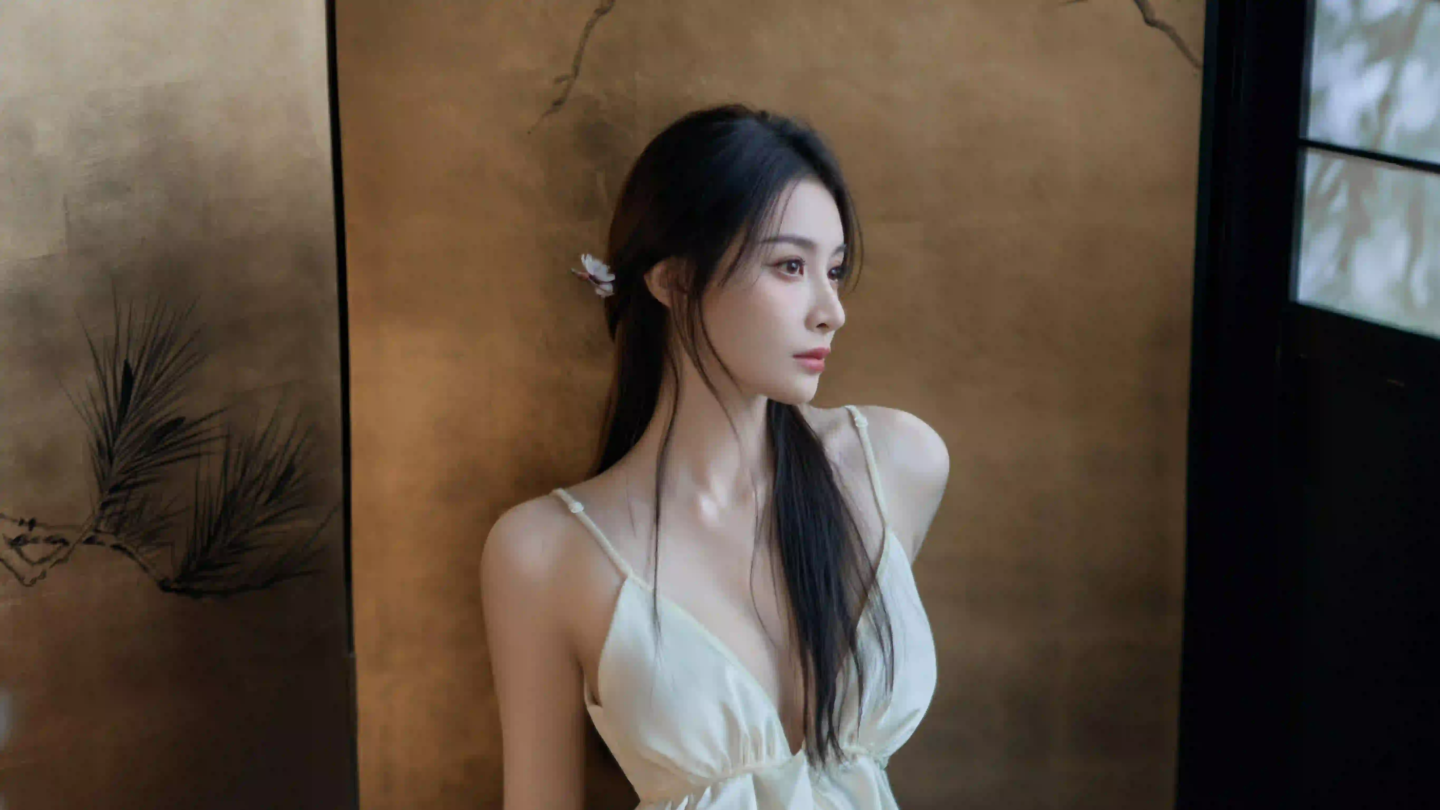 长发吊带美女 居家写真