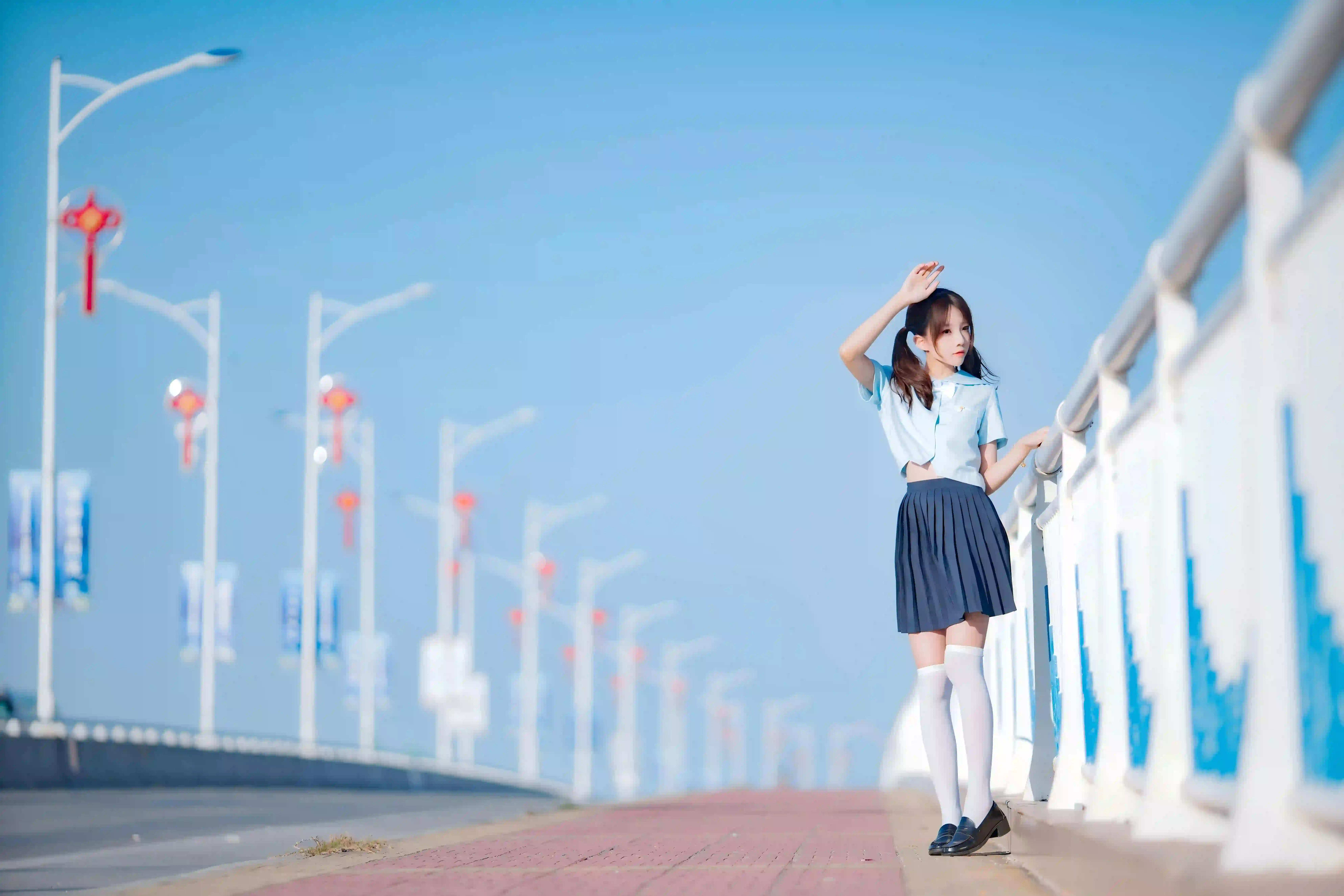 jk美女 户外写真 双马尾女孩 小清新 7