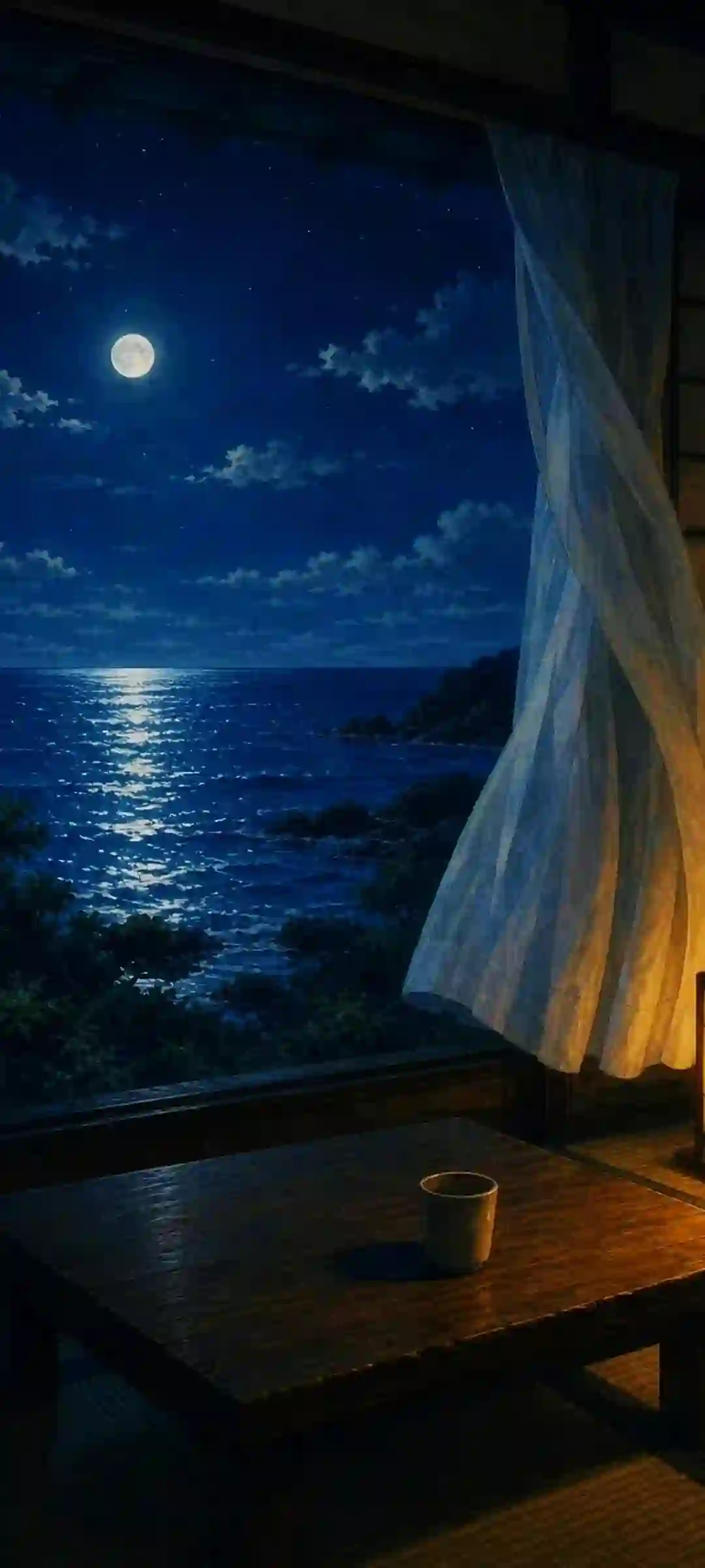月夜 海景 壁纸 窗前 夜景 宁静 治愈