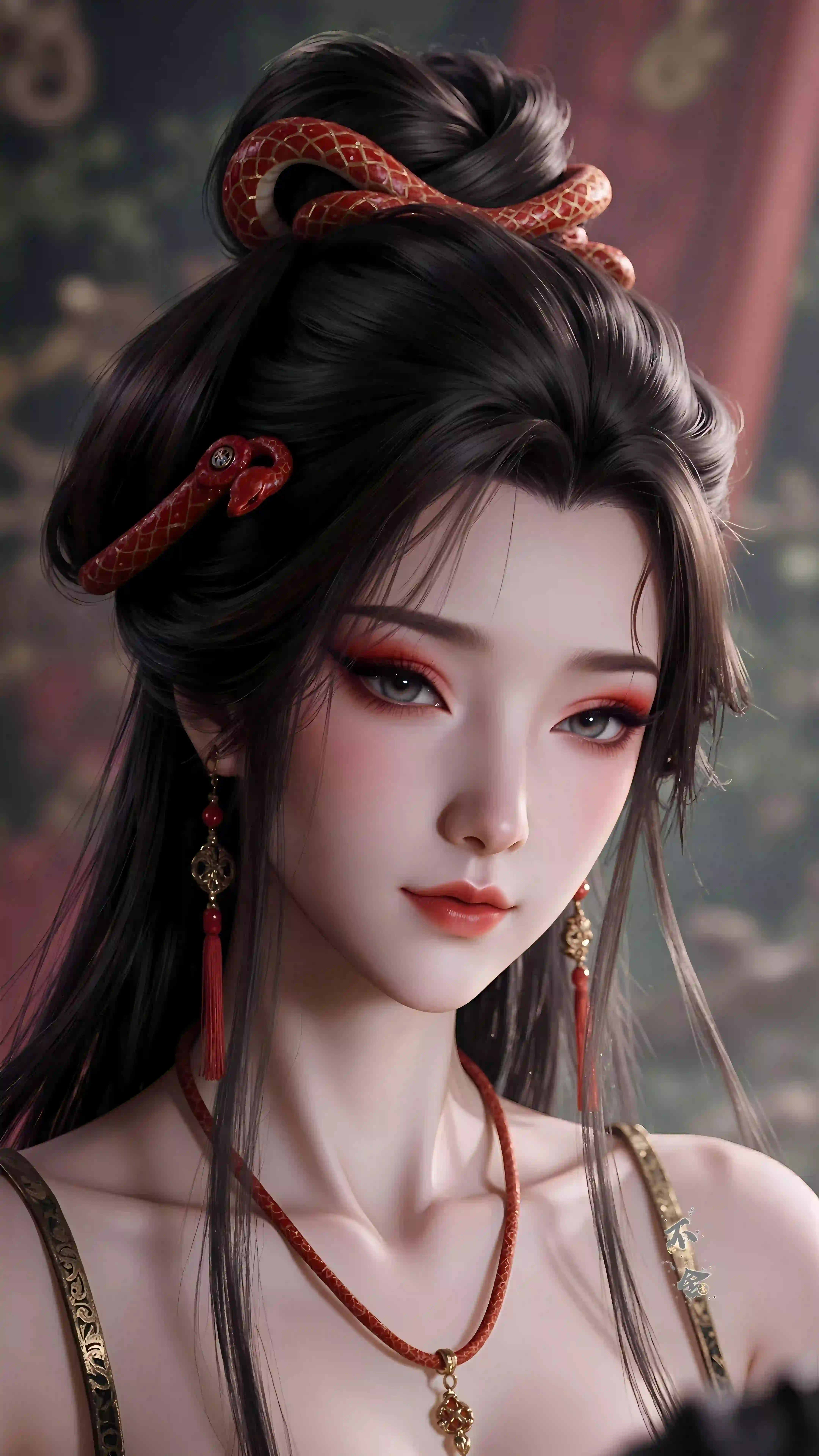 国风写实古风美人 牧神记龙蛟女 红蛇发饰红妆魅惑