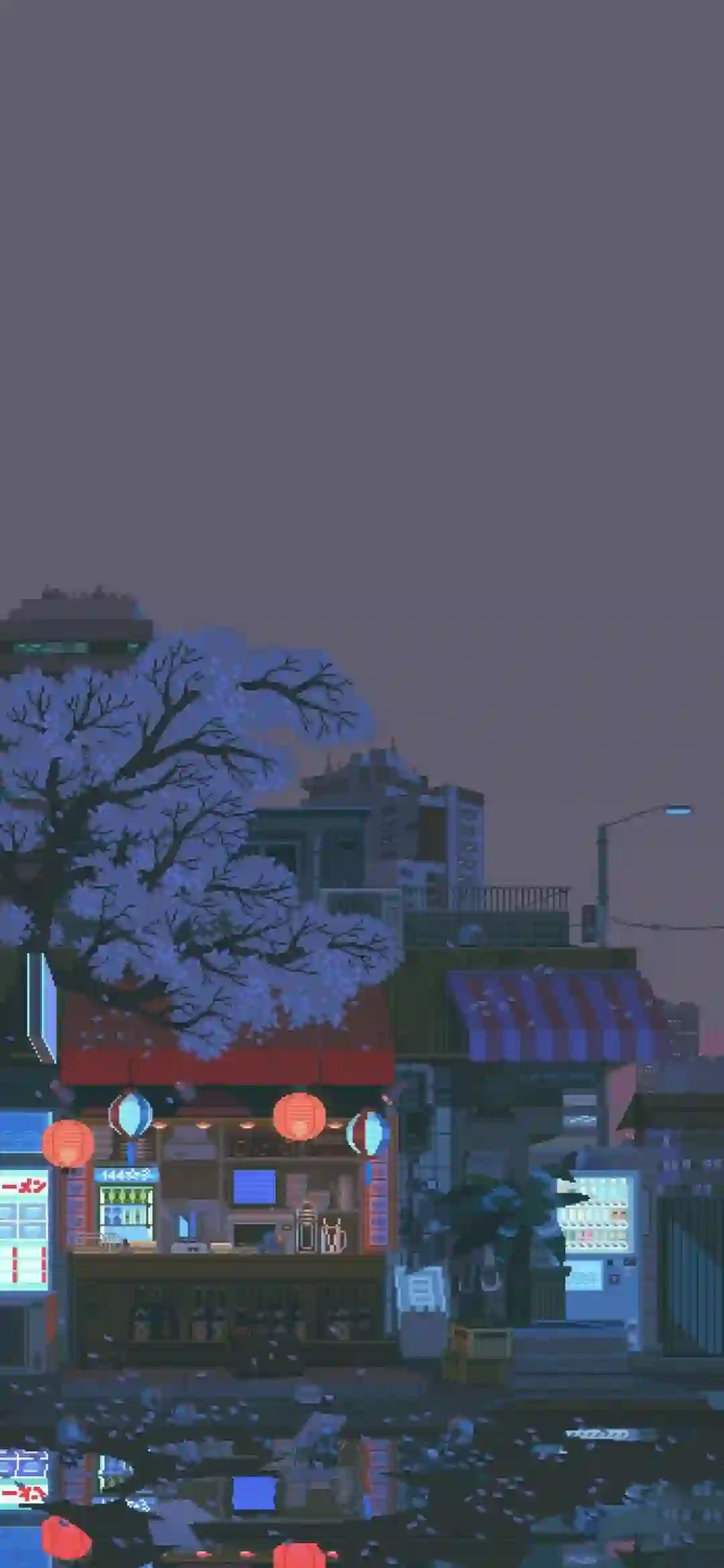 像素艺术 日本街道 夜景 樱花 城市小店 治愈风景
