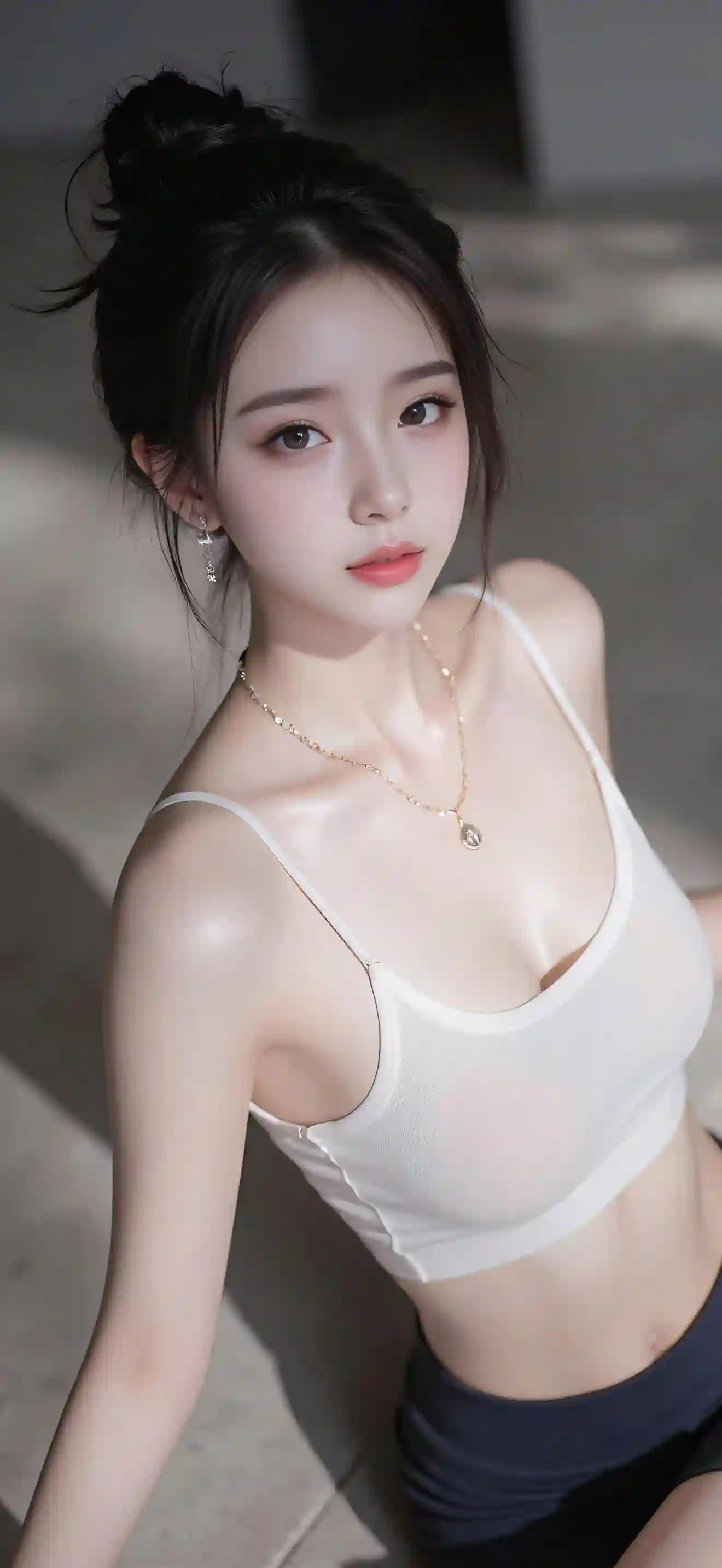 长发AI美女 吊带 运动 白色吊带运动装