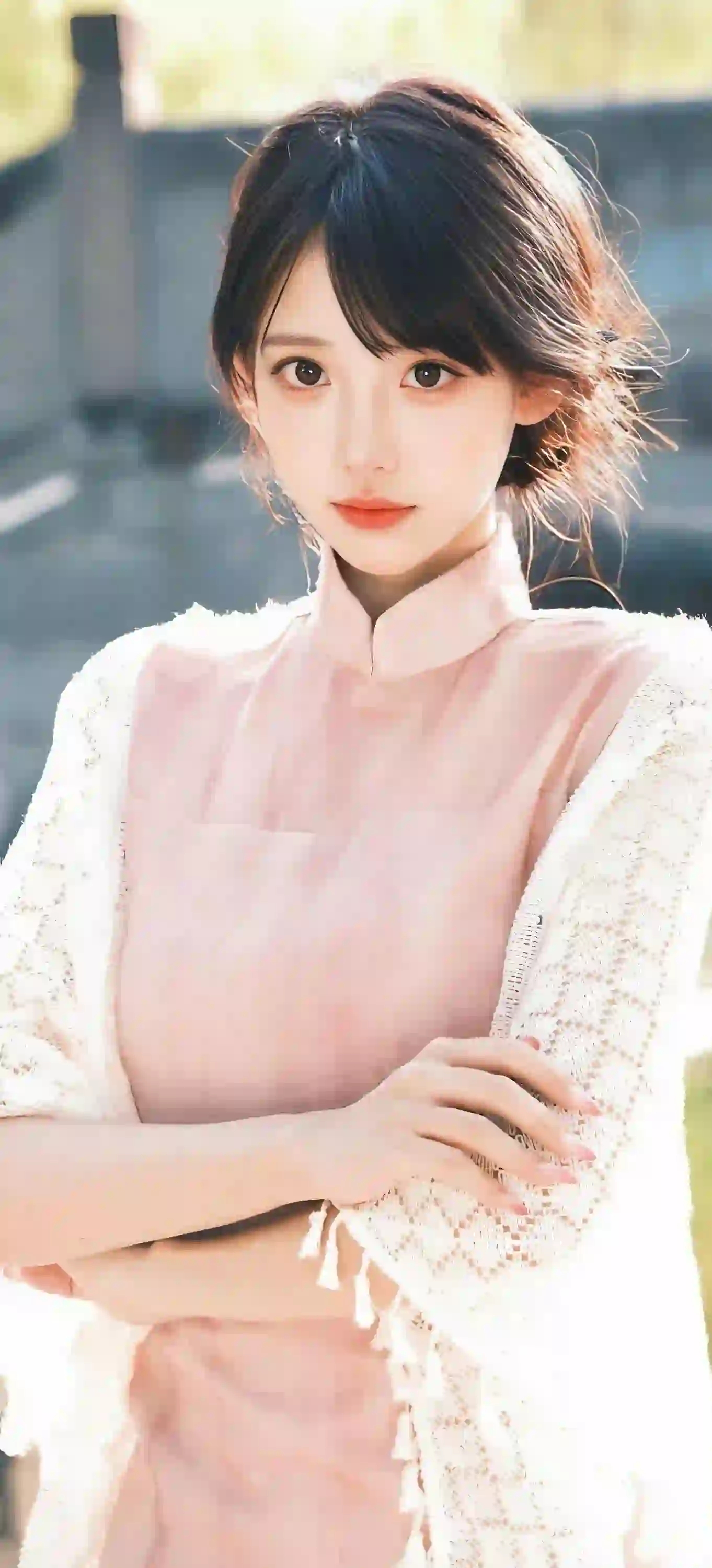 传统服饰 旗袍 气质美女 优雅 户外 唯美 粉红色旗袍