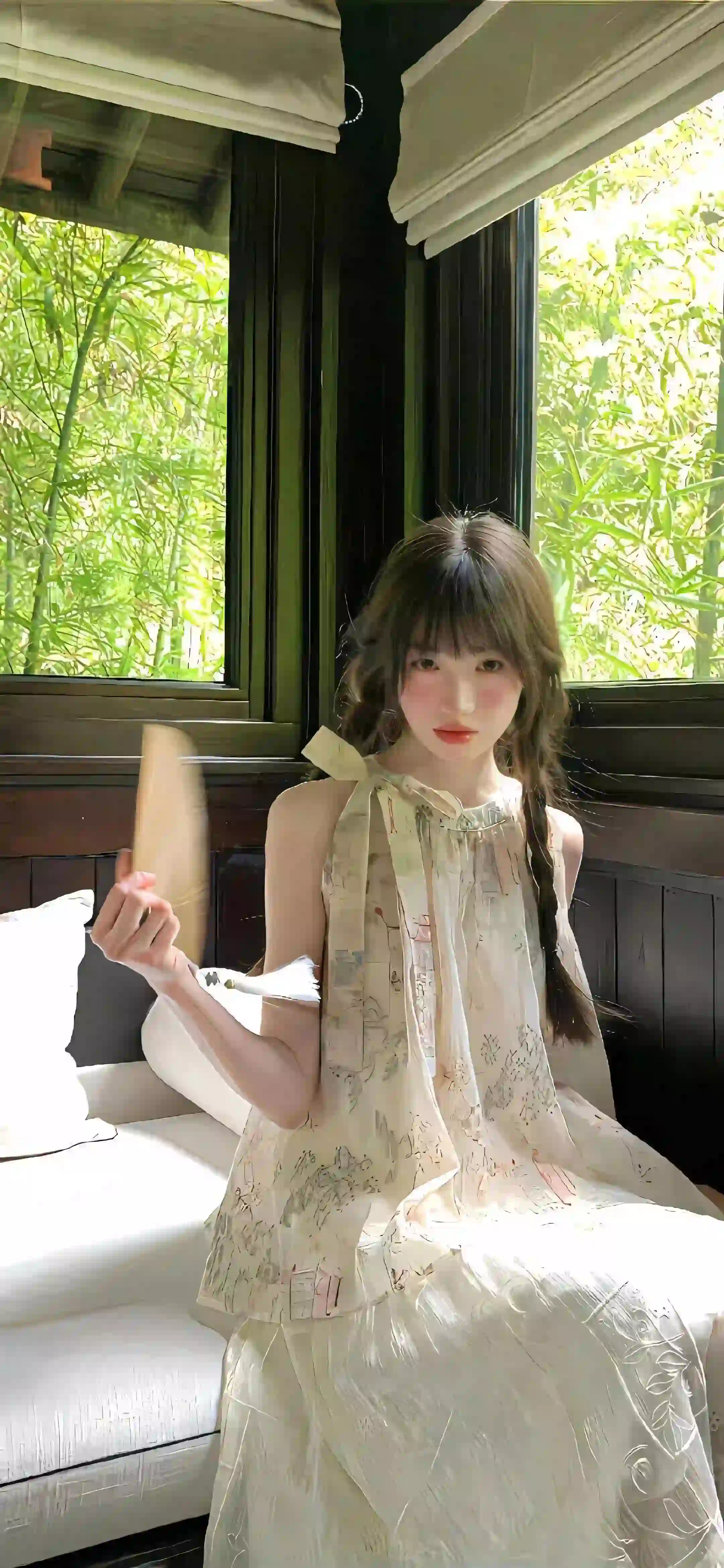 长发清纯美女 双马尾女孩 长裙美女 居家 