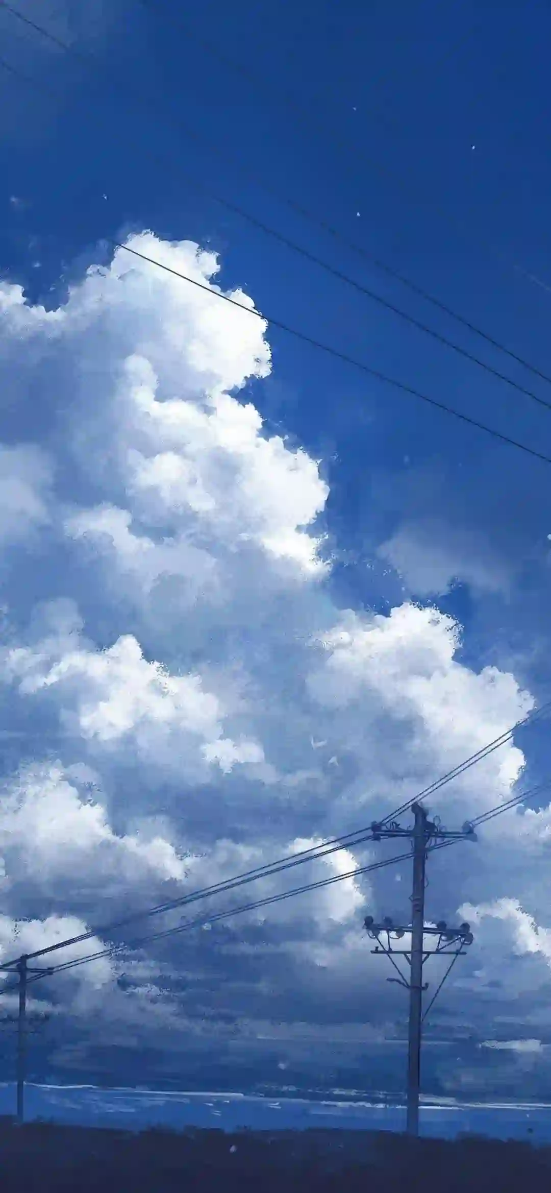油画风格 电线杆 云层