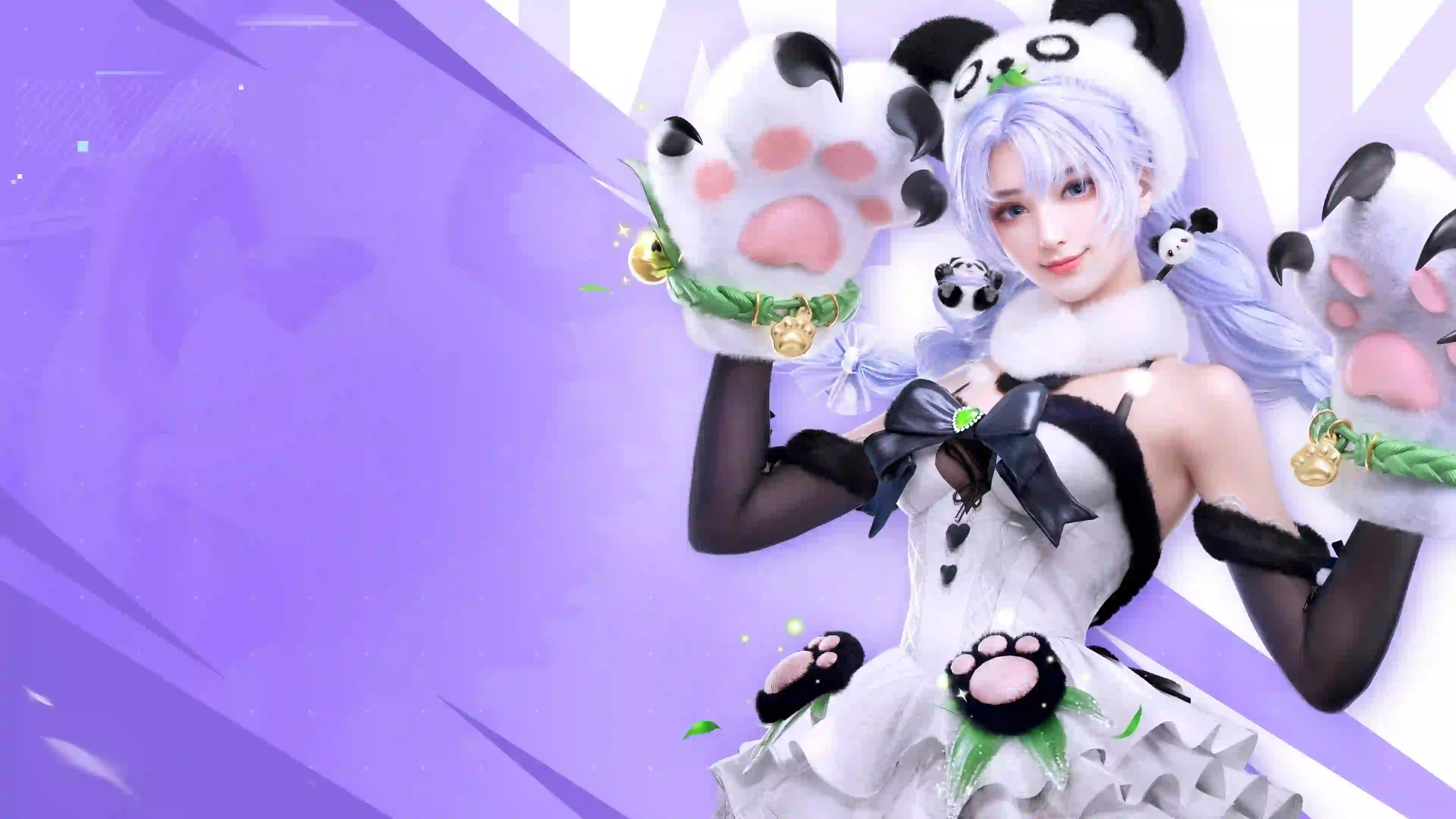 4k 动漫白色女孩 熊猫