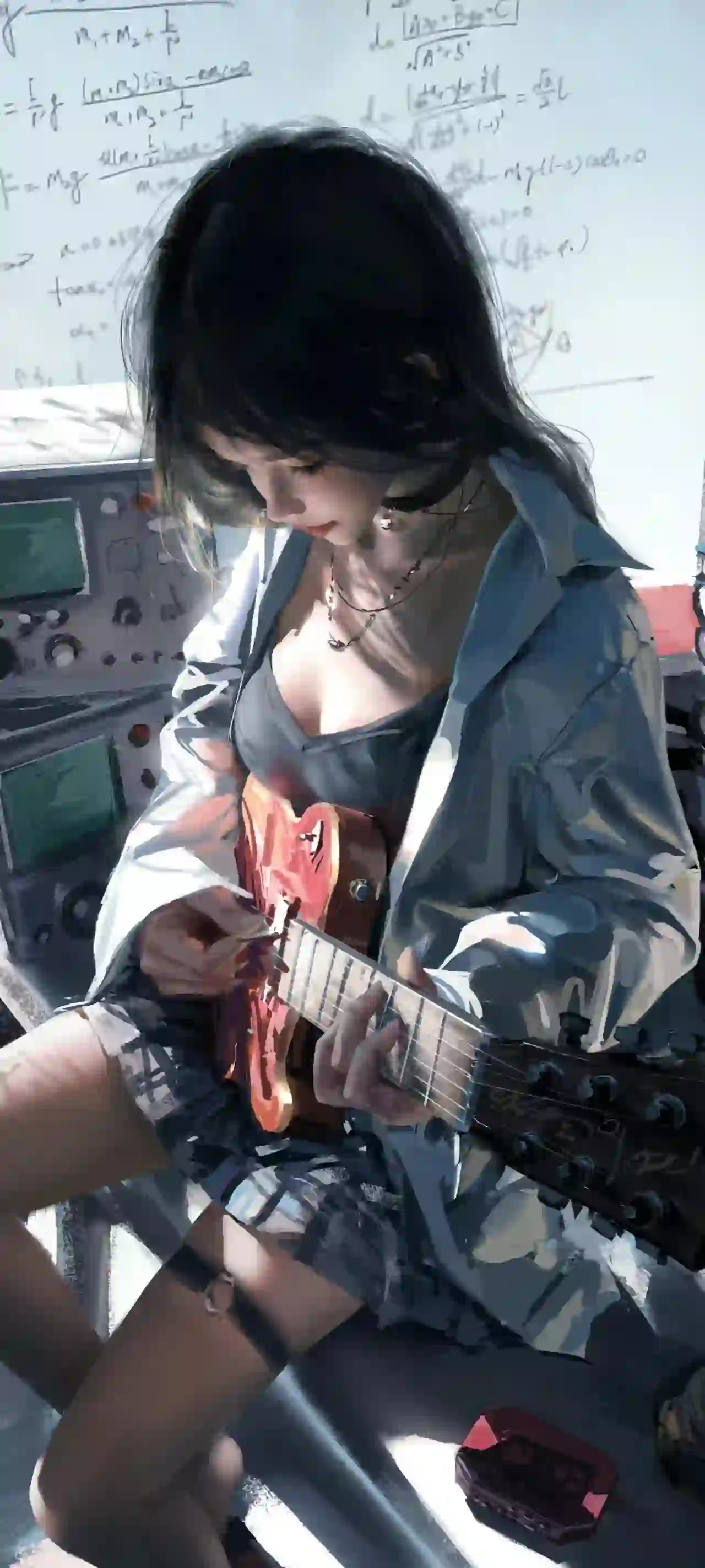 弹吉他的女孩 长发美女 wlop