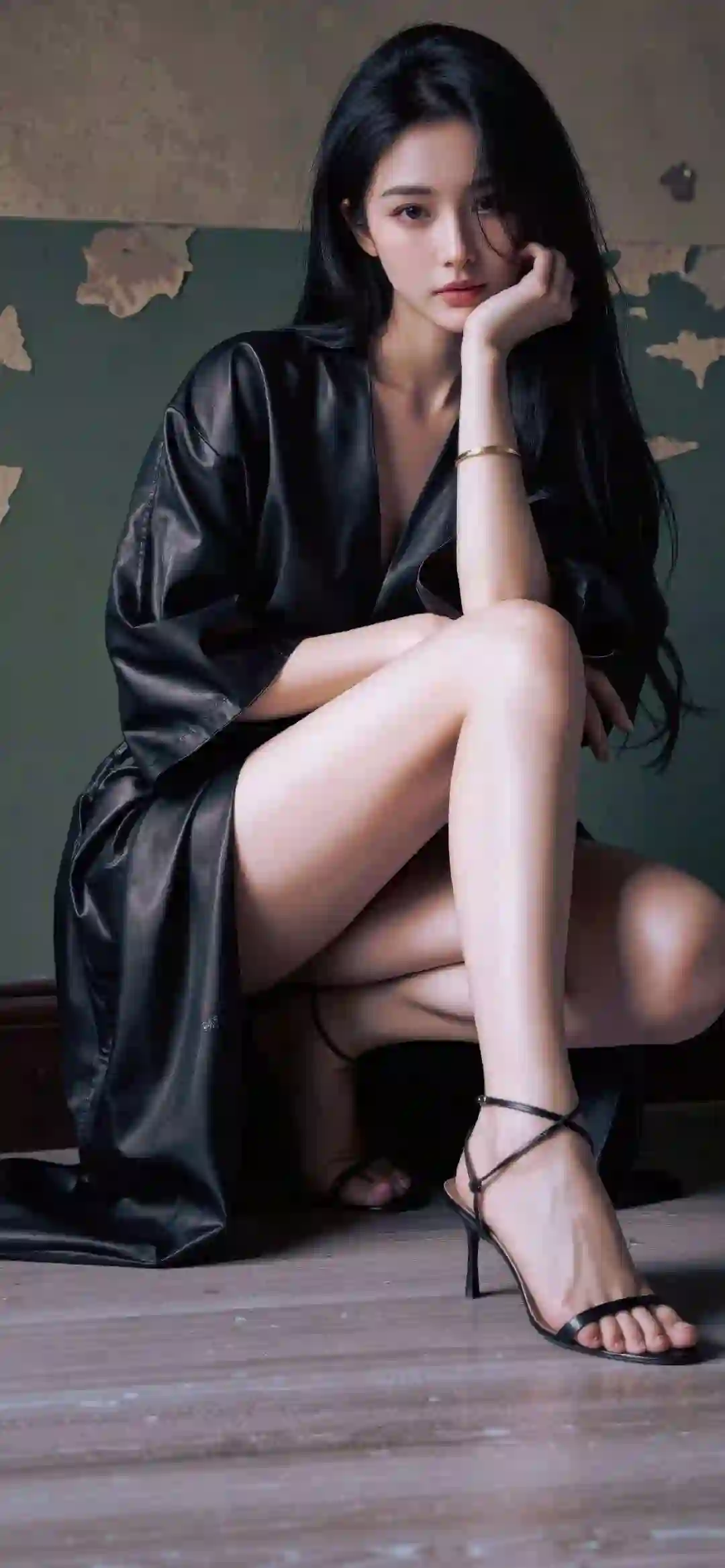 长发美女 性感美女 黑色皮衣 长腿美女 高跟