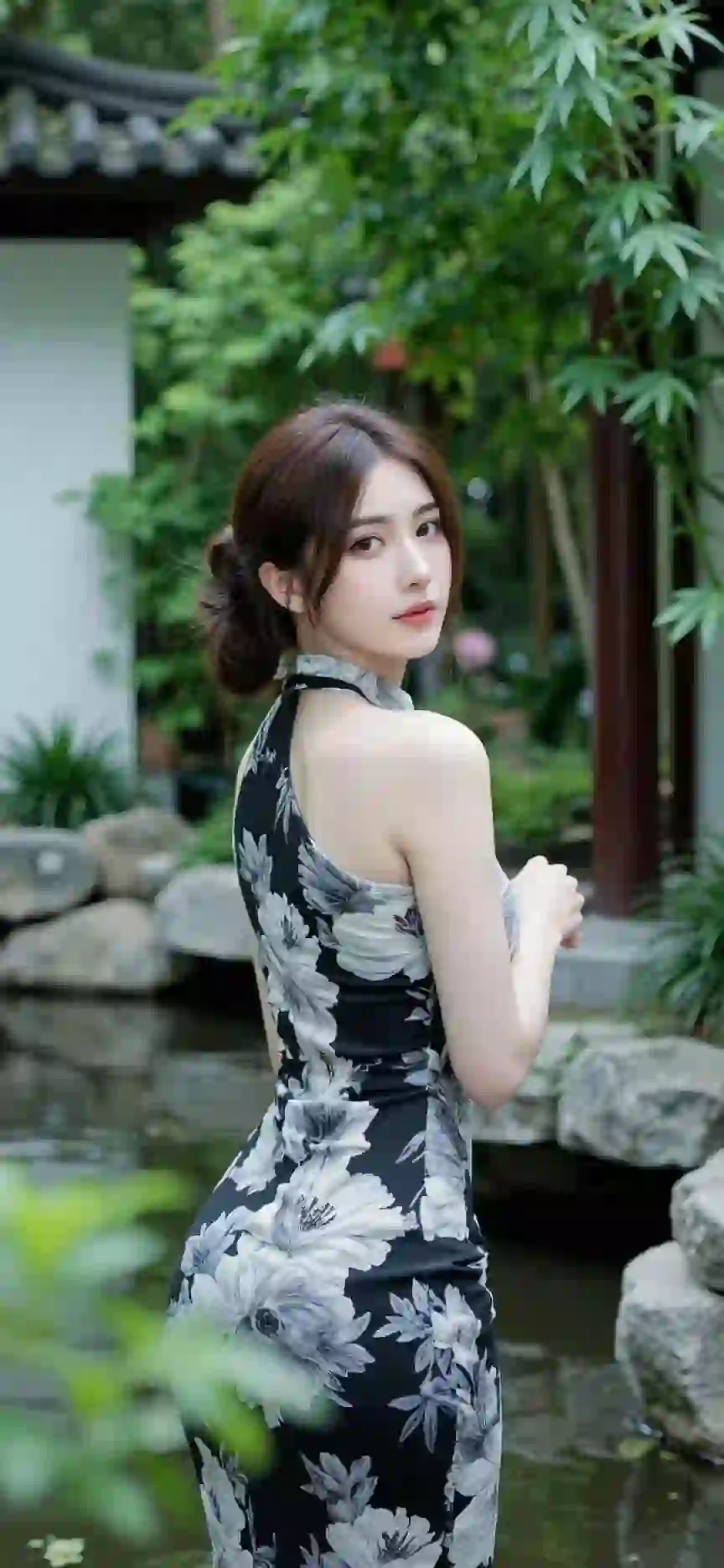 性感美女 黑色旗袍 古风美女 优雅