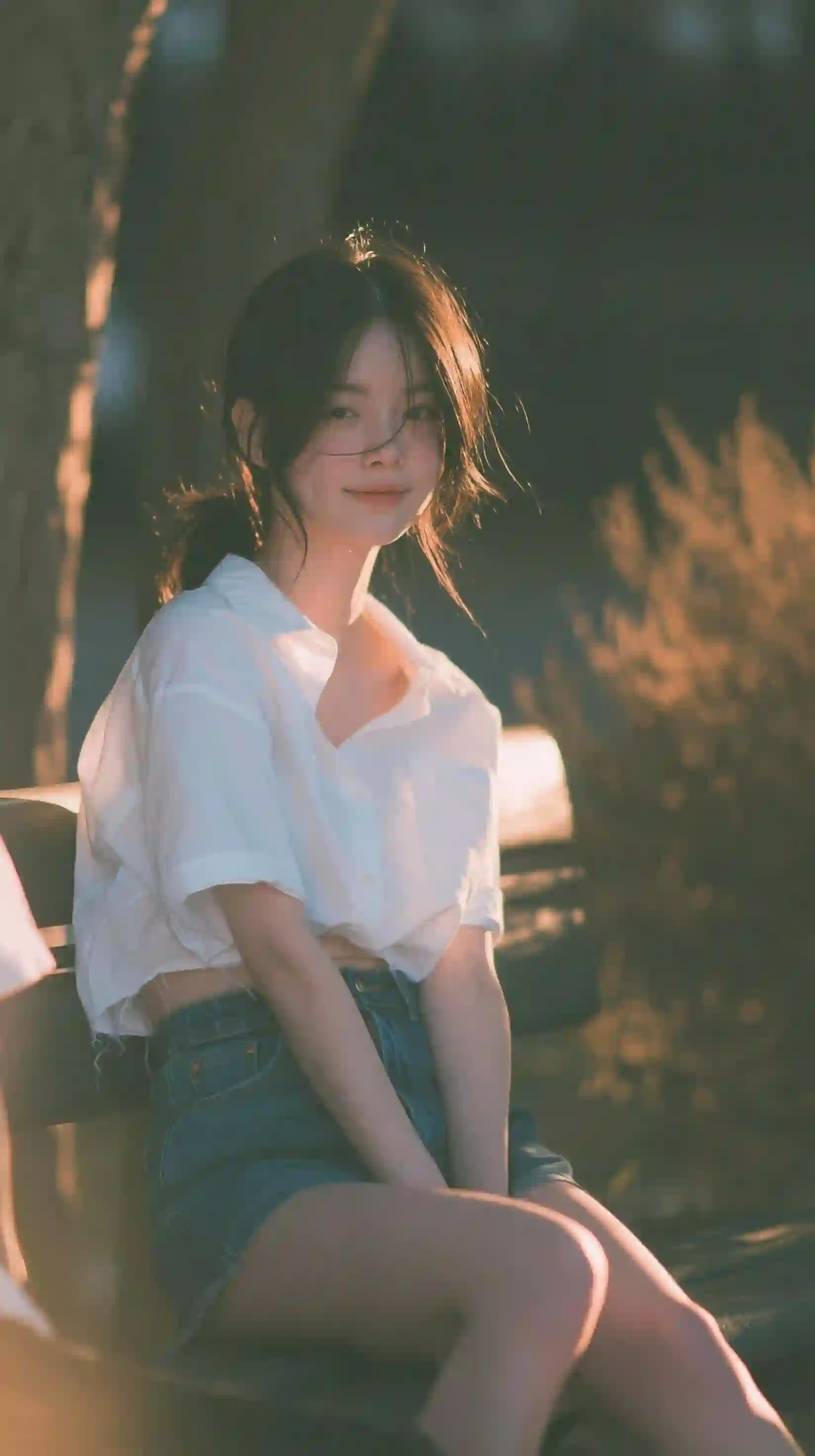 逆光 白衬衫 牛仔少女 清纯 写真 唯美 暖光