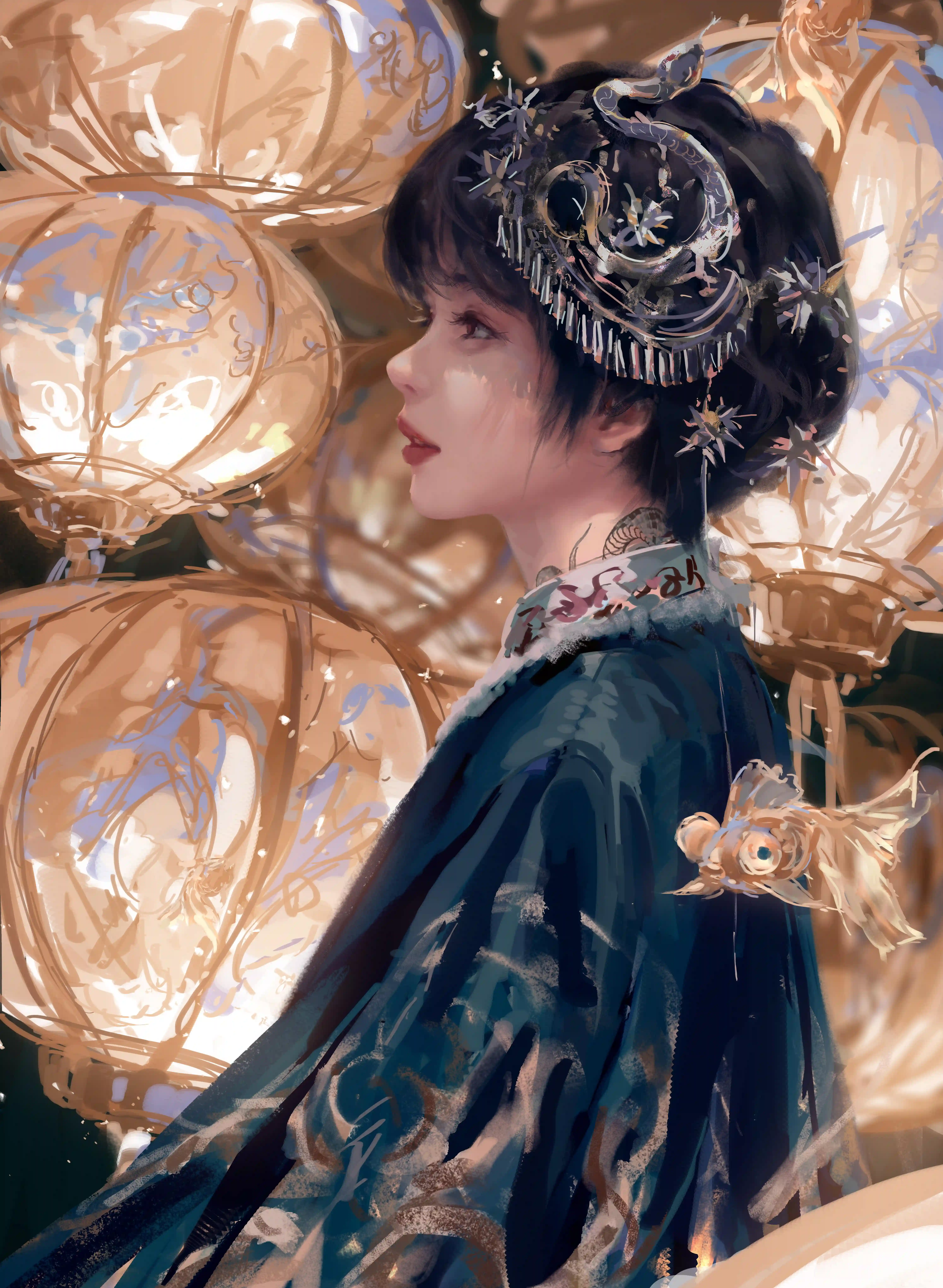古风女孩 灯笼 动漫女孩 二次元 