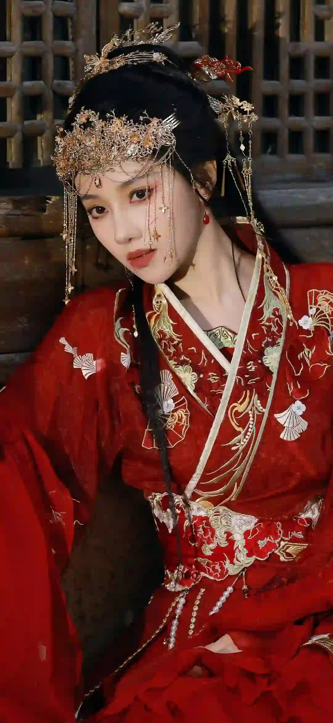 王鹤润 红色婚礼服装 古风美女 汉服女孩