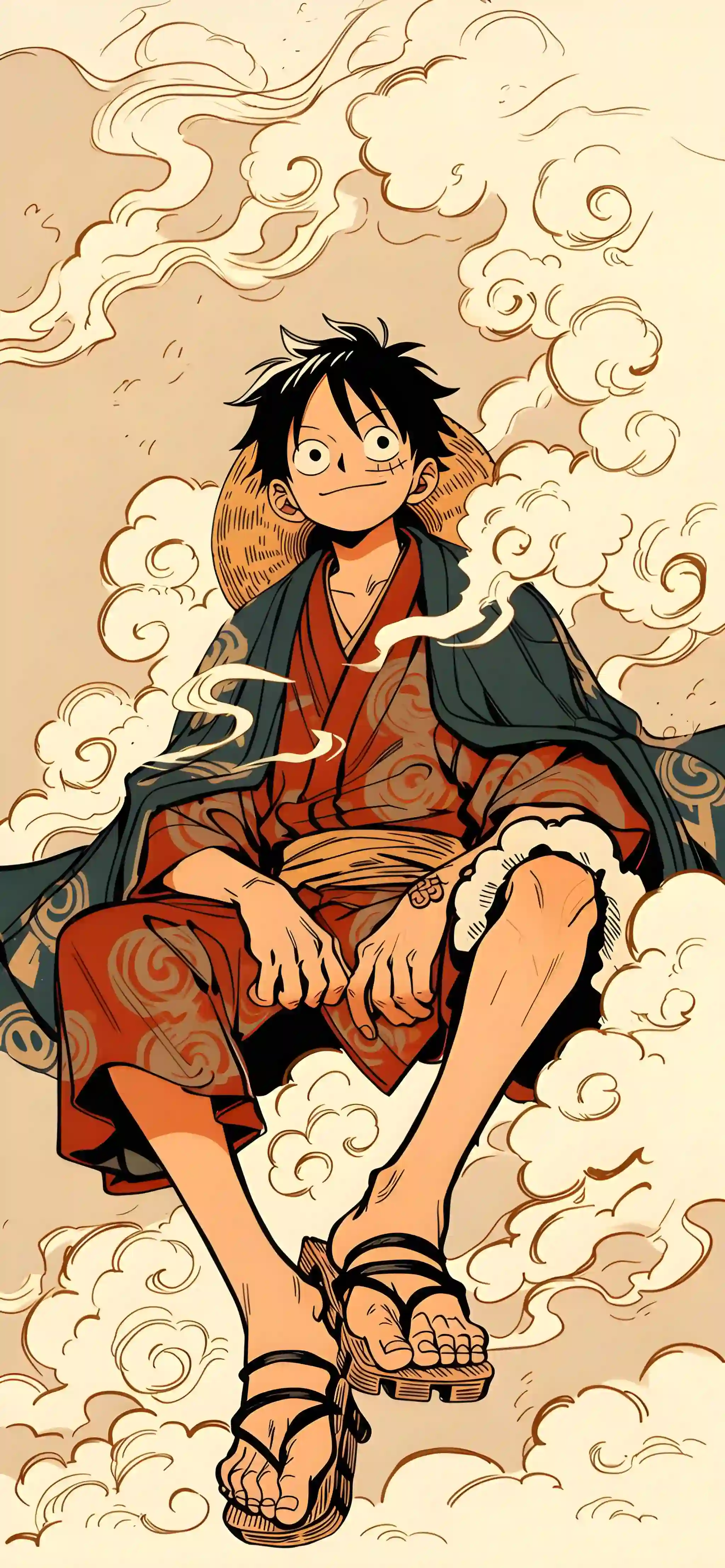 海贼王 路飞 One Piece 动漫壁纸 日式插画 传统风格
