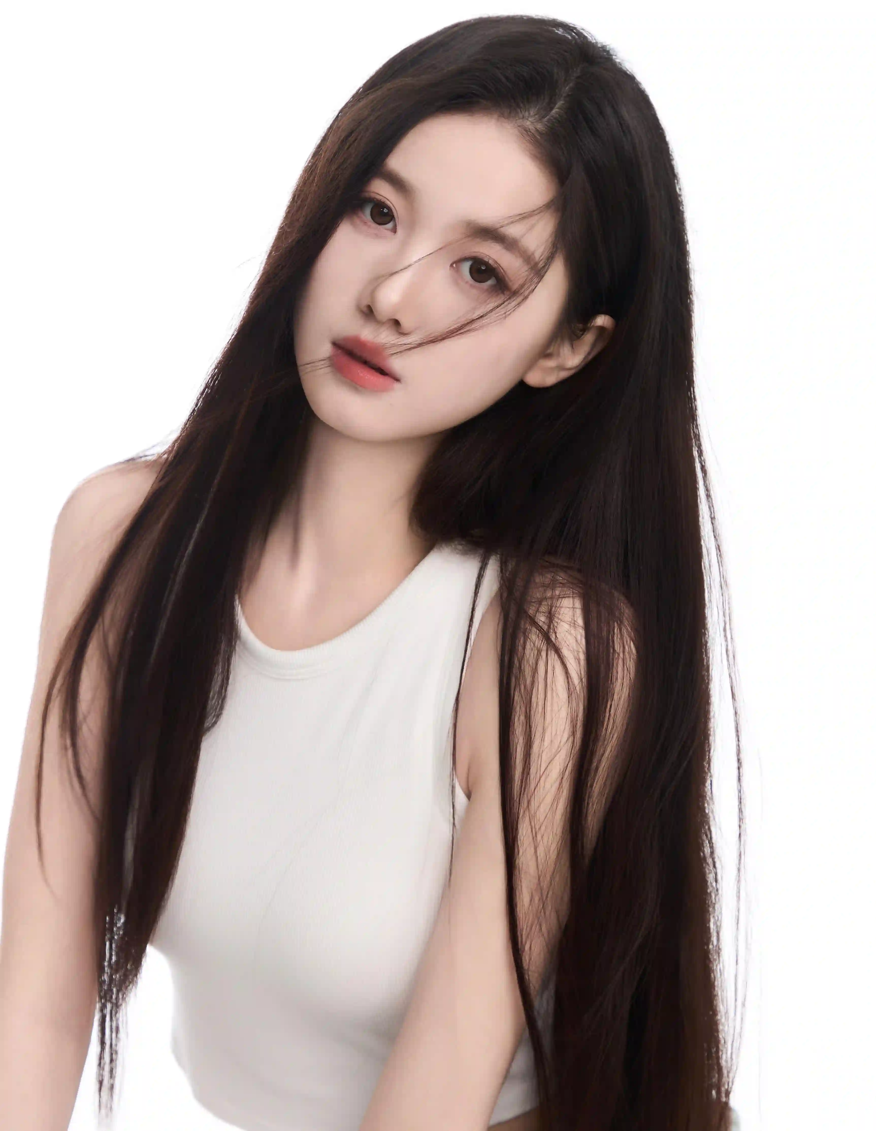 长发美女 白衣牛仔裤女孩 可爱 美女