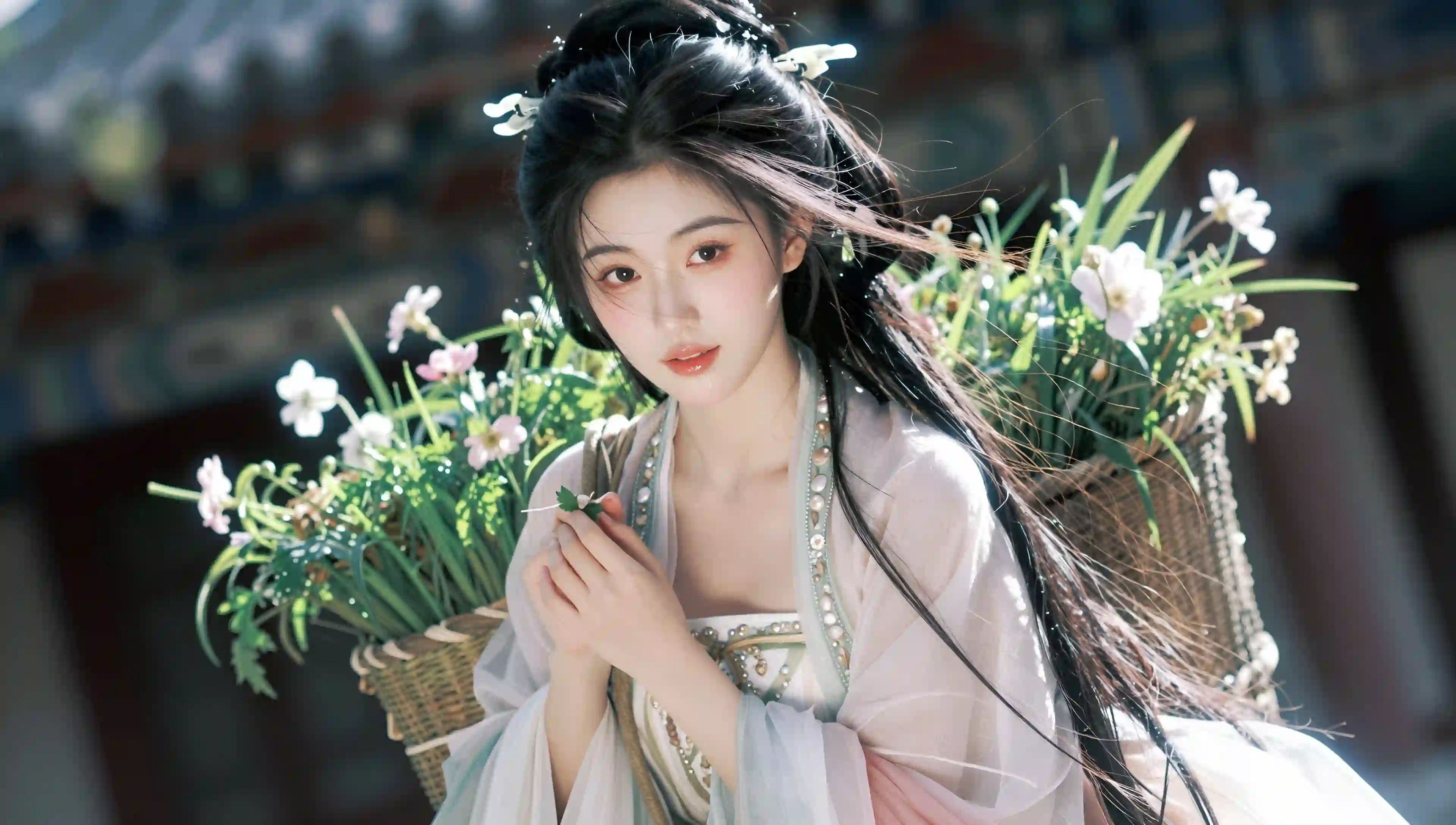 古风 美女 汉服 花篮 唯美 摄影