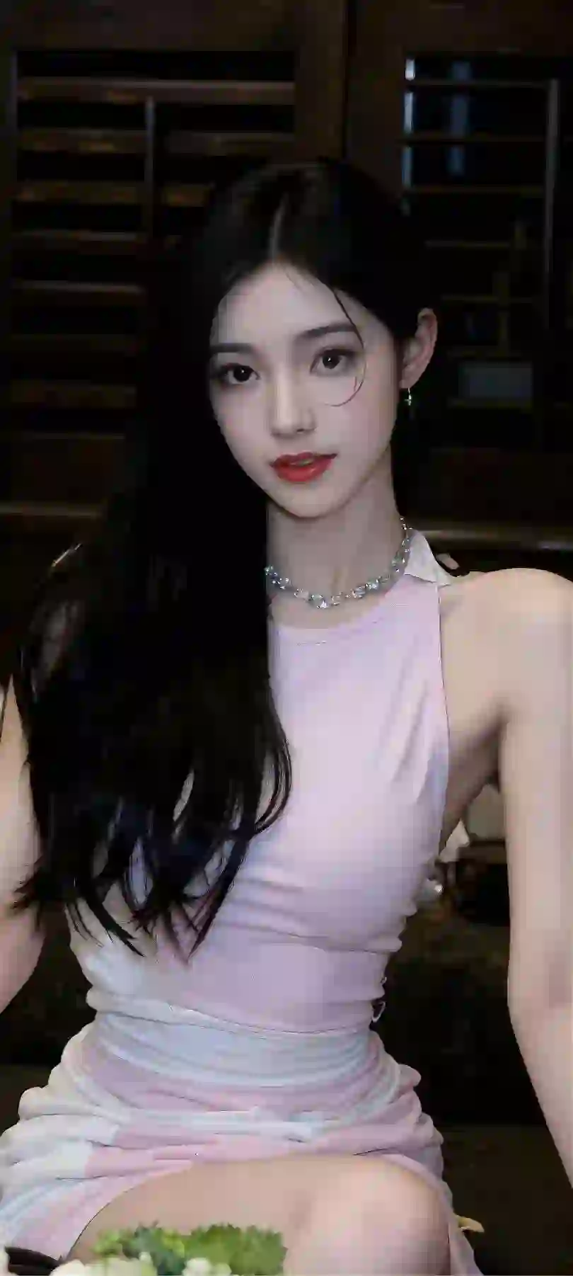 长发美女 性感美女 粉红色裙子