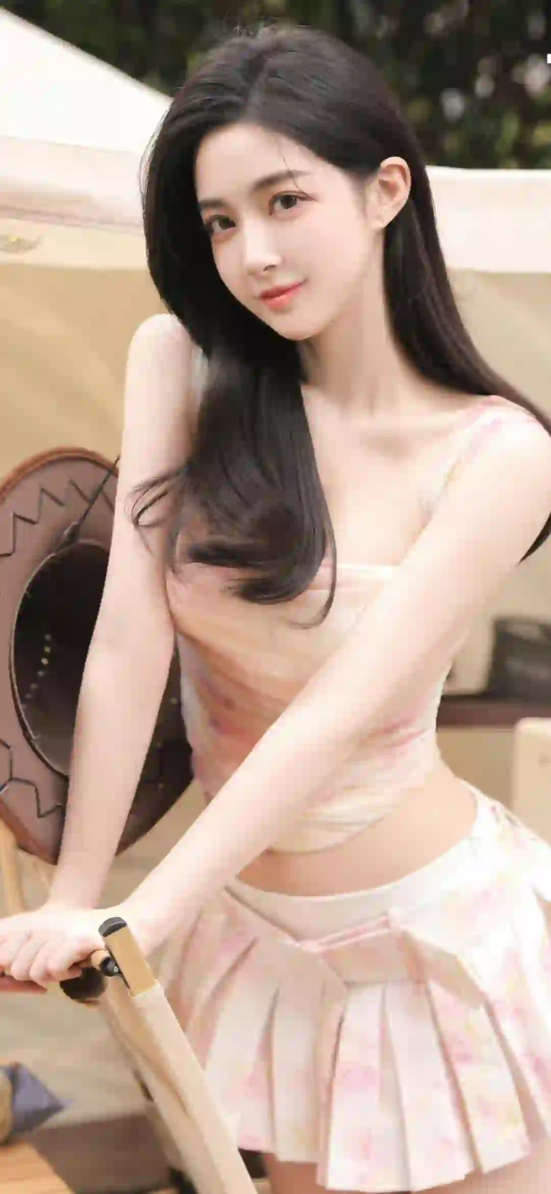长发甜美女孩 短裙女孩 长发美女 户外