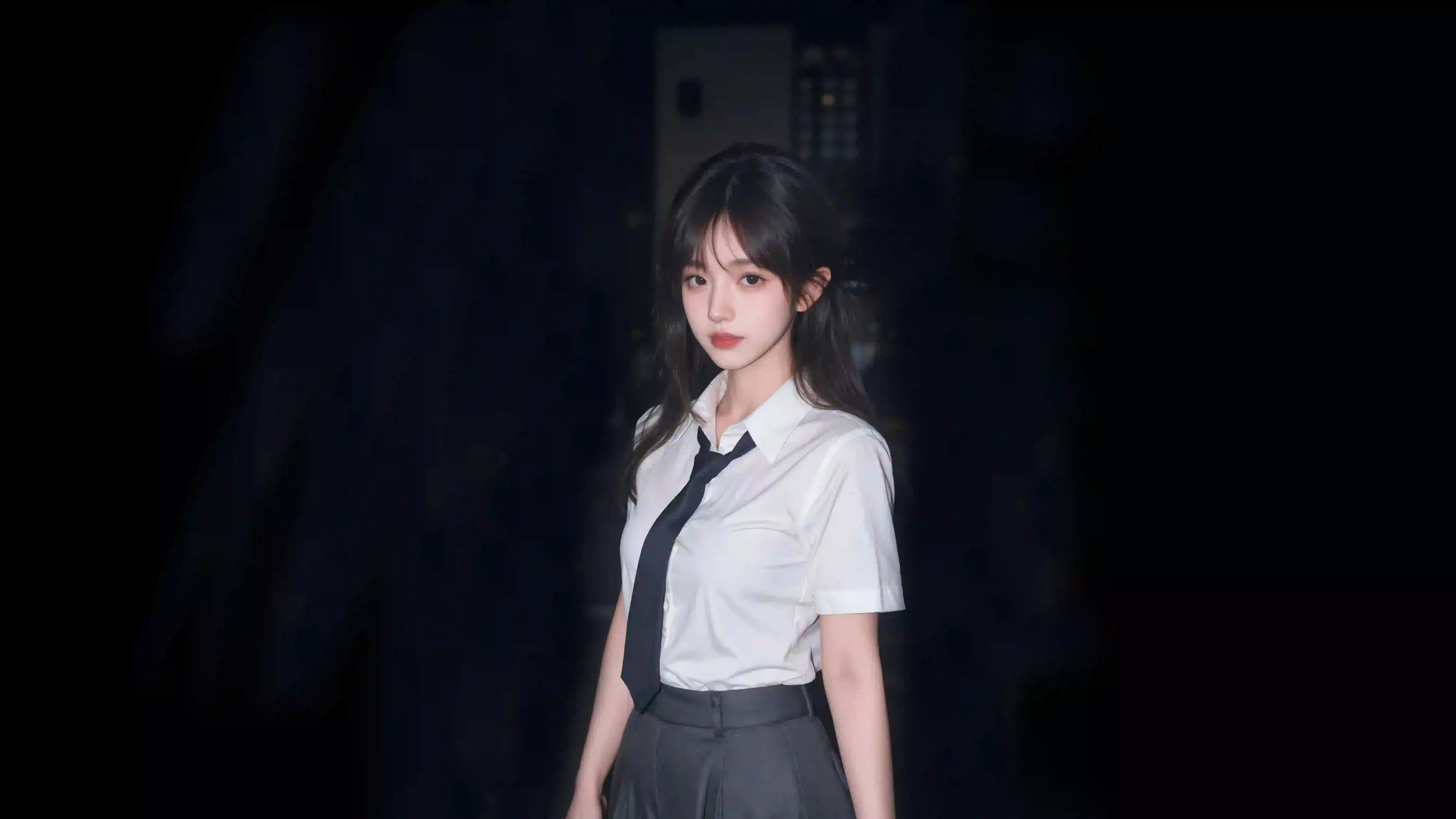 jk ai长发美女 jk制服 制服穿搭 纯色背景 白色衬衫
