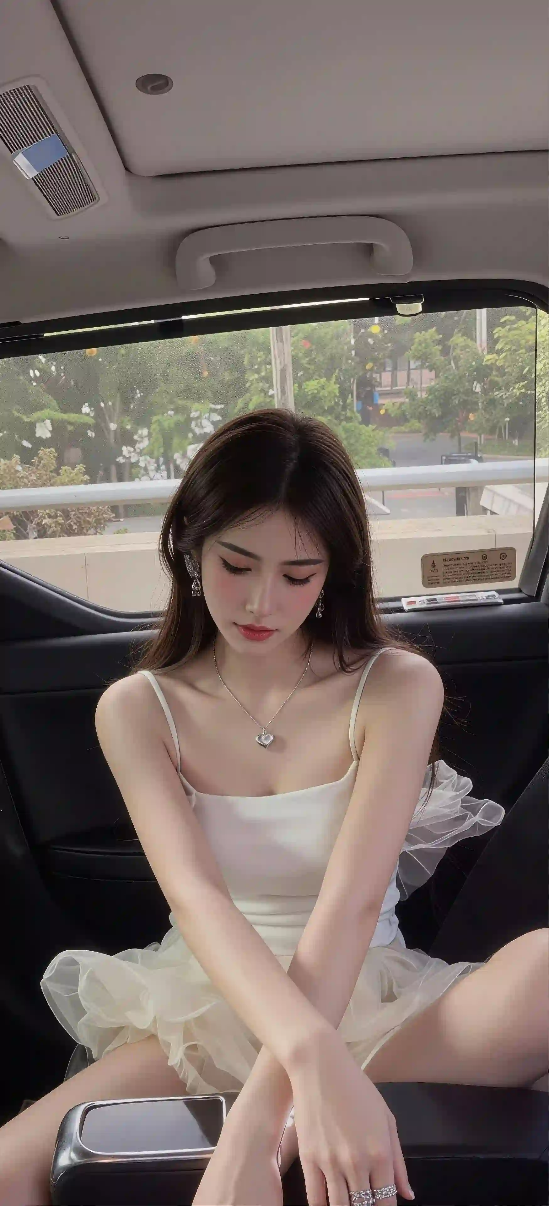 白色纱裙 美女 车内人像 唯美 气质清纯
