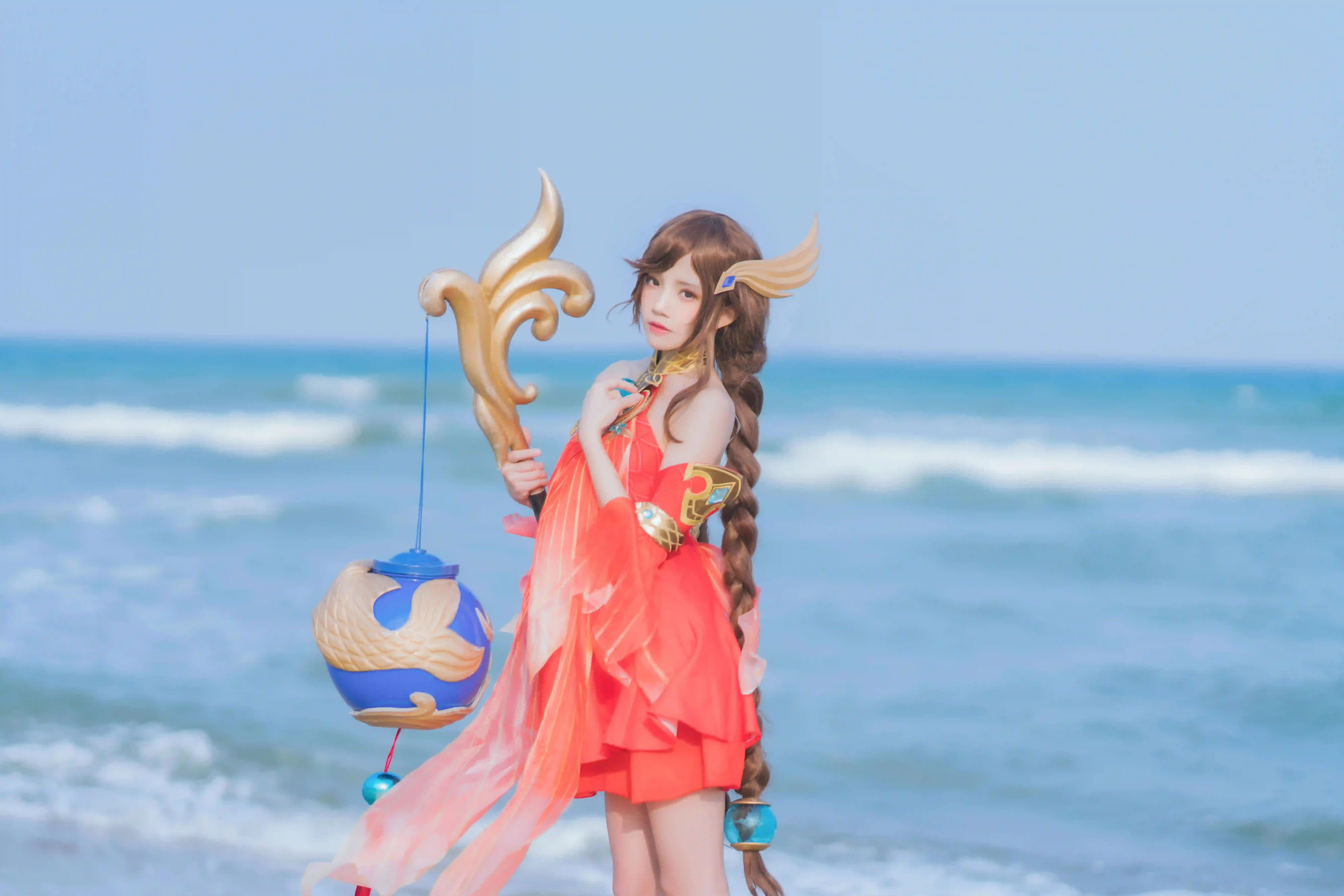 大乔 麻花辫 Coser 王者荣耀角色 红色裙子