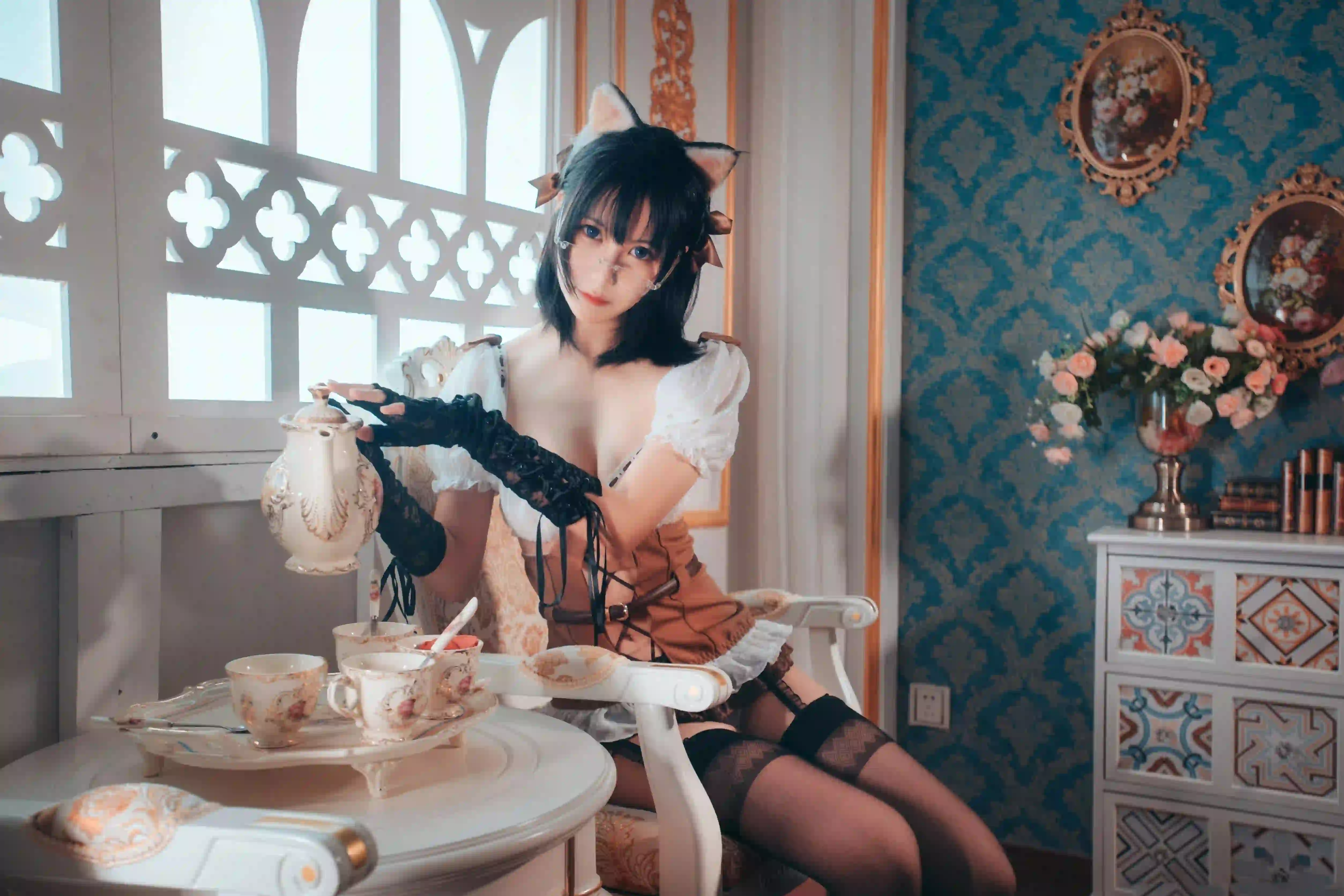 长腿黑丝美女 cosplay 猫耳女孩 长腿