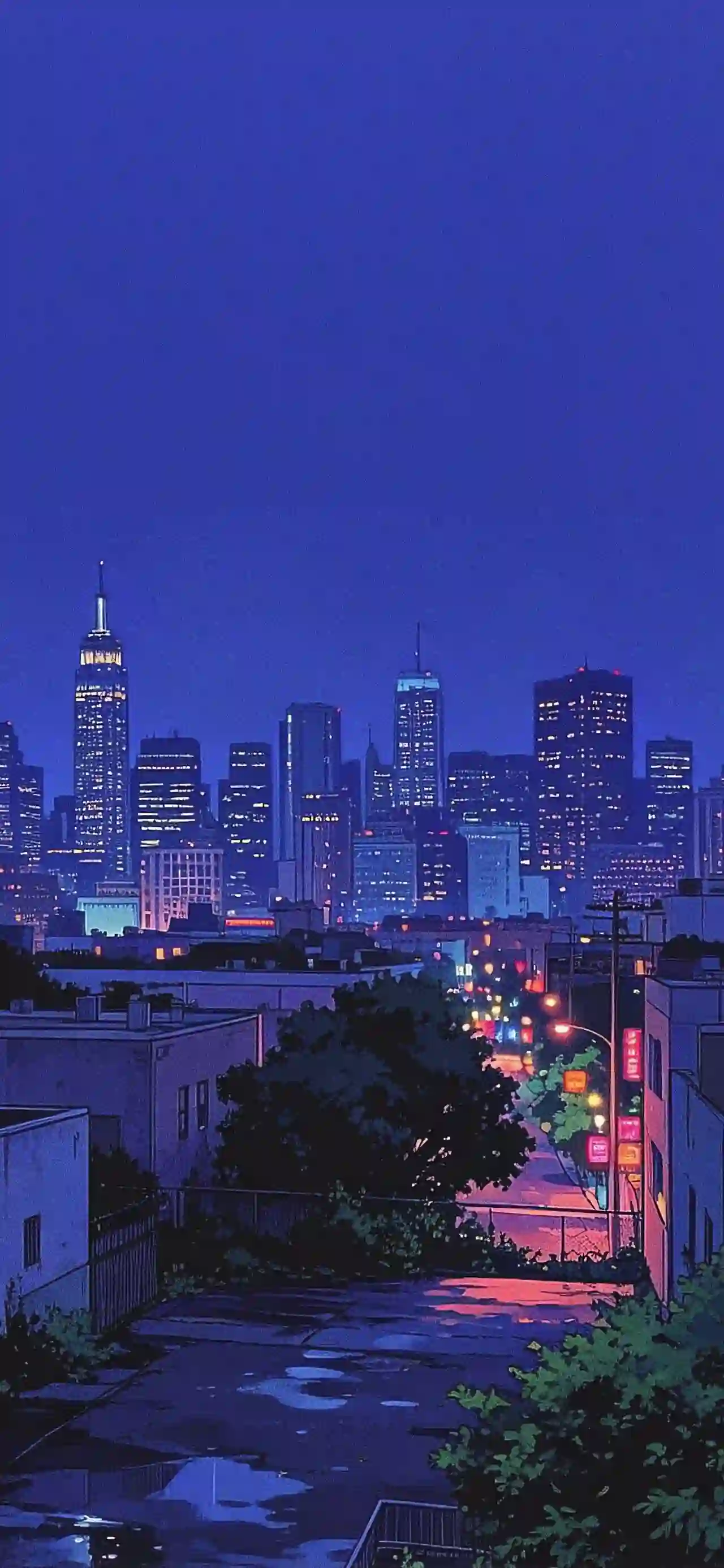 城市夜景 动漫风景 天际线 蓝紫色调 夜晚 壁纸