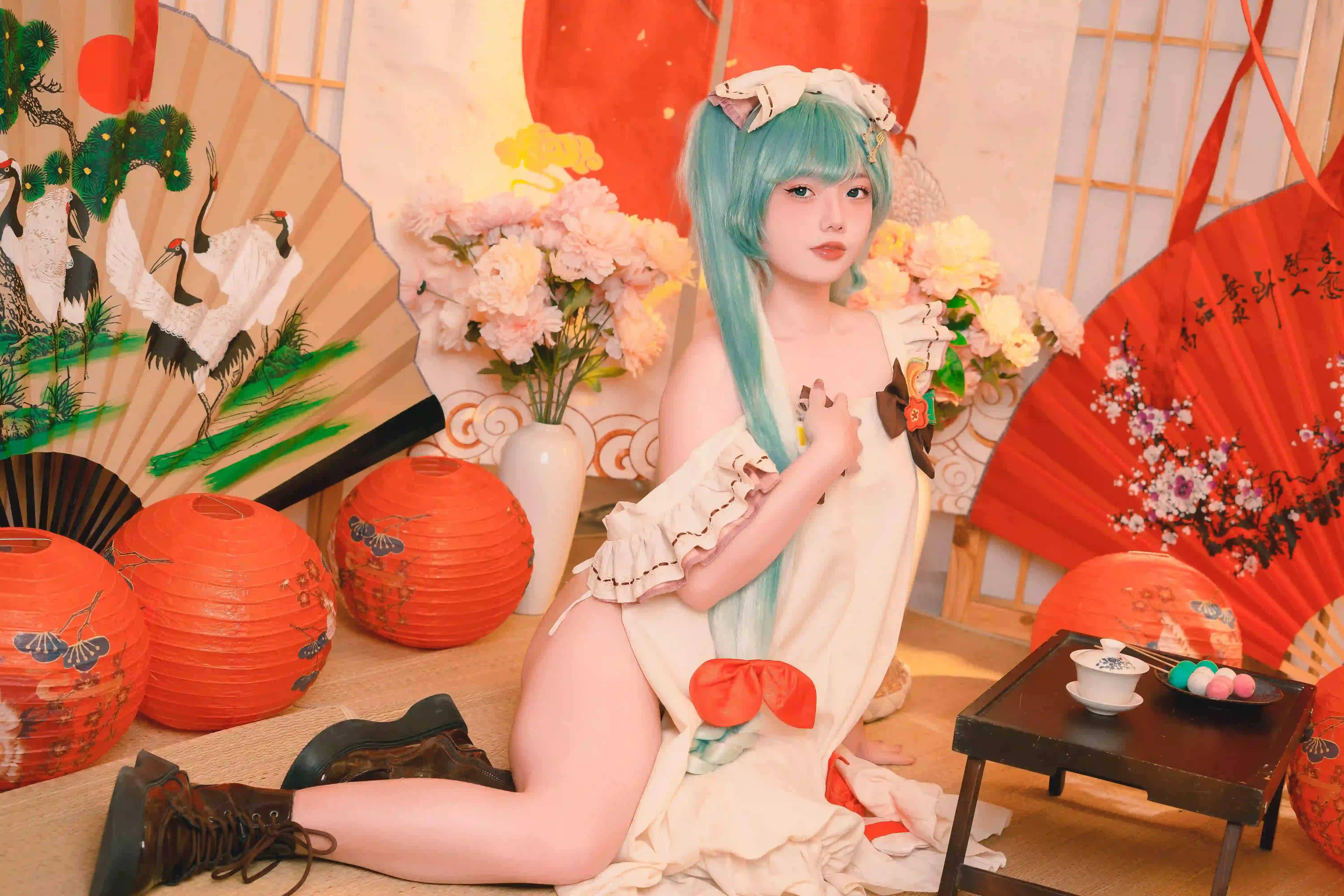 日式风格 绿色头发 cos 性感美女