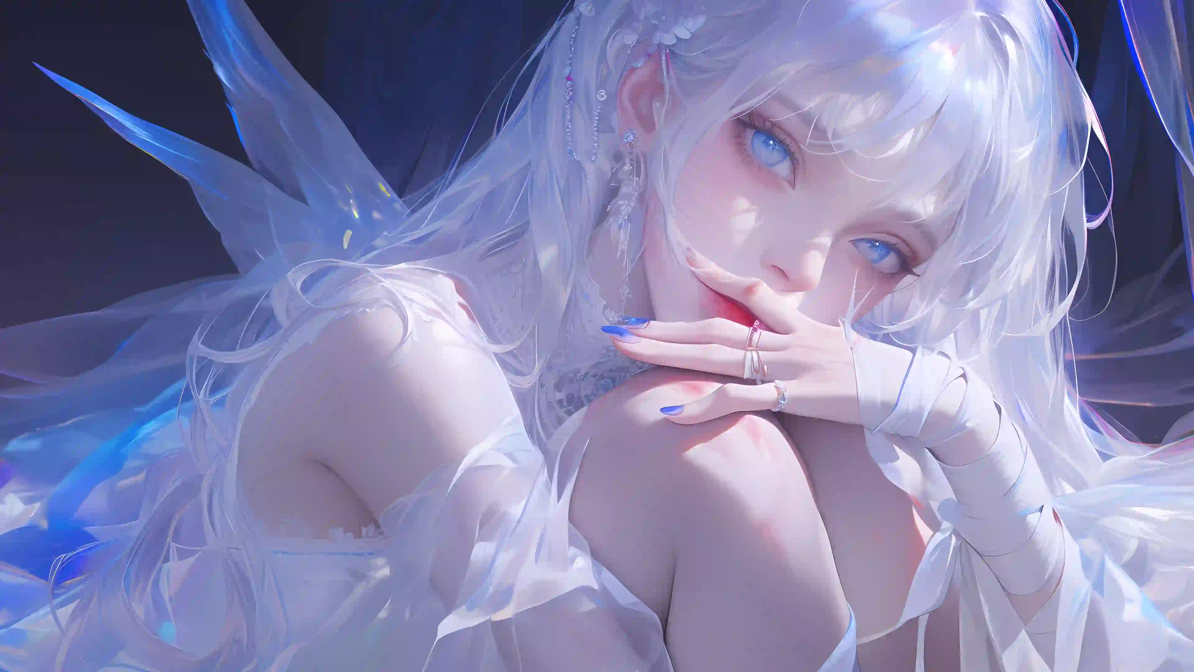 二次元女孩 白色头发 