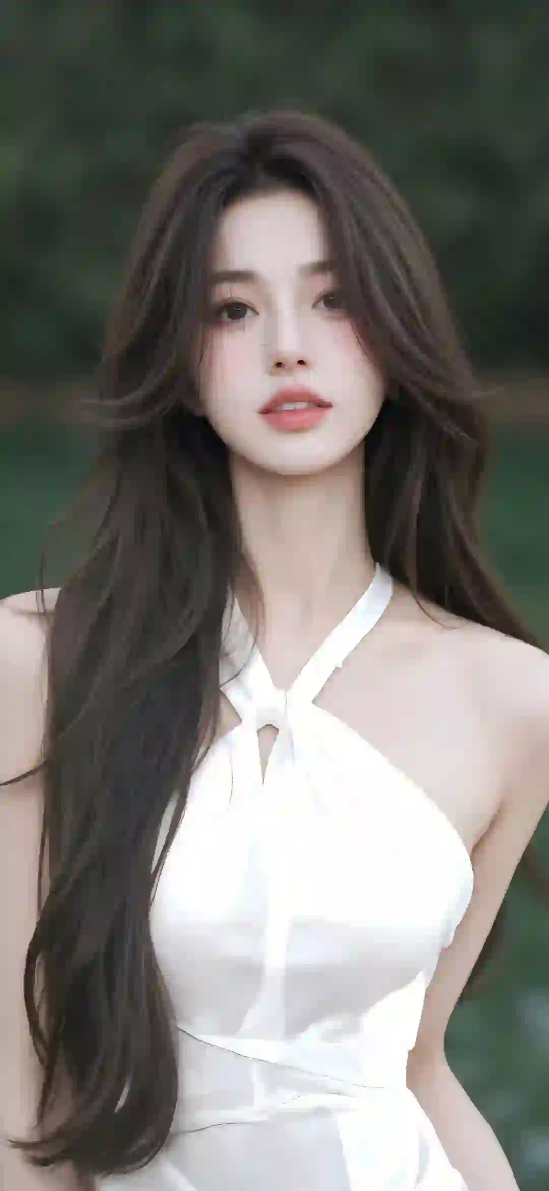 长发清纯美女 白色裙子 户外