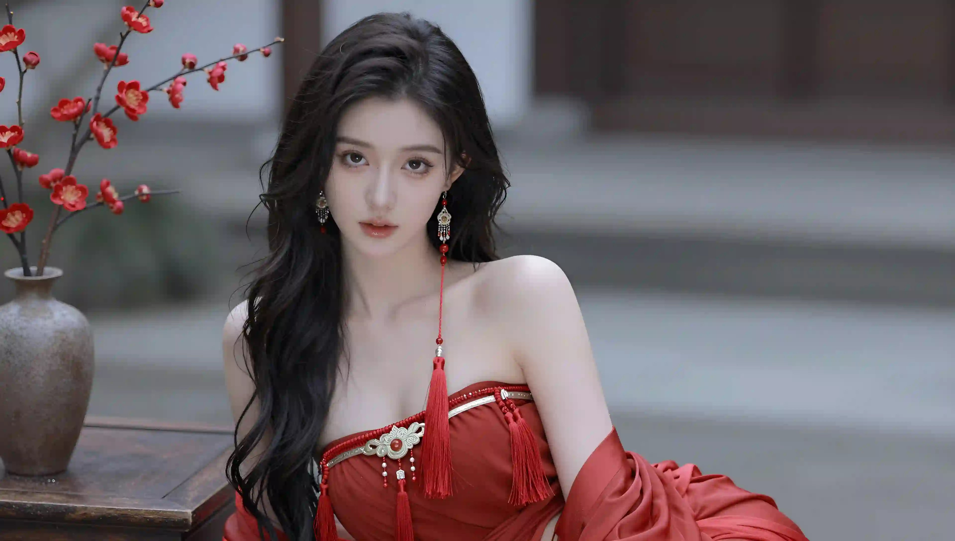 红衣 汉服 古风美女 肖像 人物壁纸 唯美
