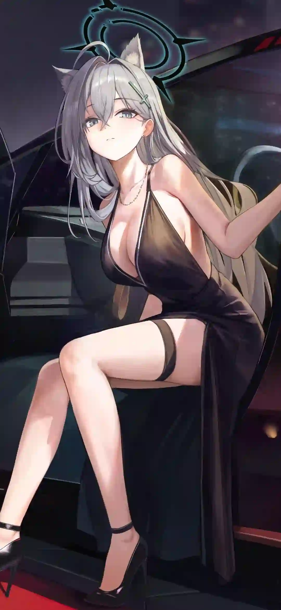 动漫美女 银发 兽耳 黑色长裙 高冷 性感 壁纸