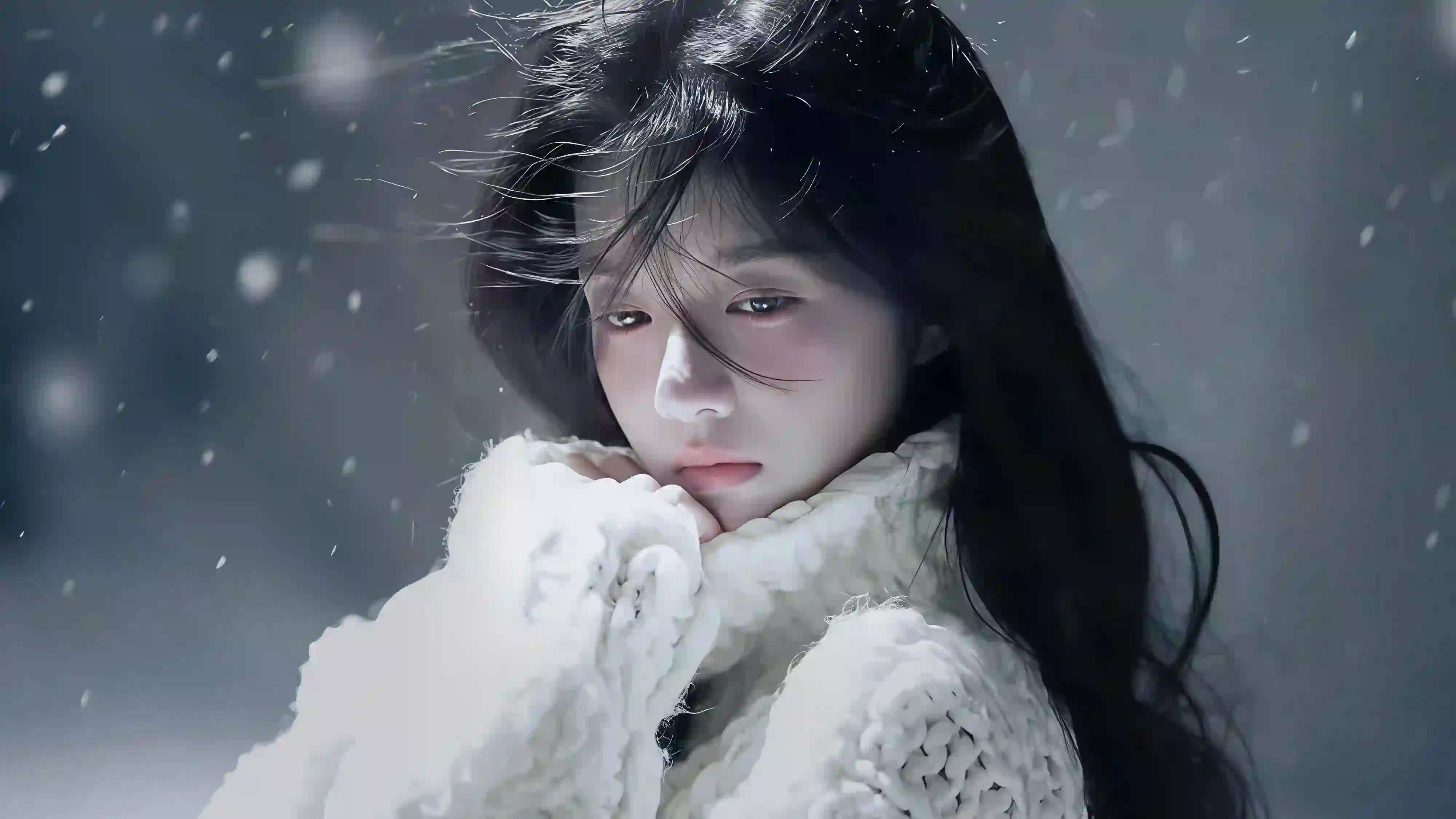 雪中女孩 长发清纯女孩 唯美场景