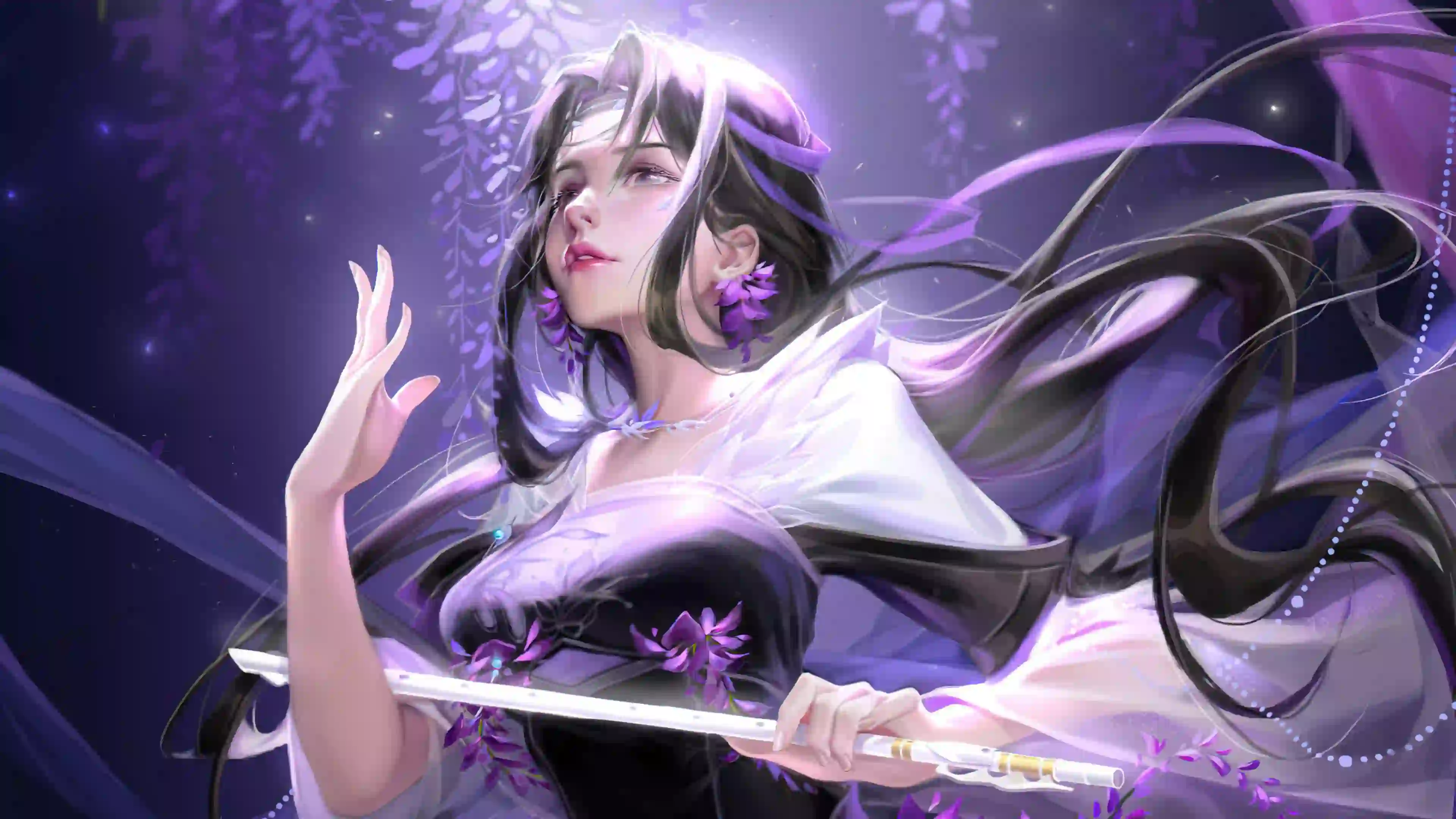 动漫女孩 二次元 笛子 紫色头发