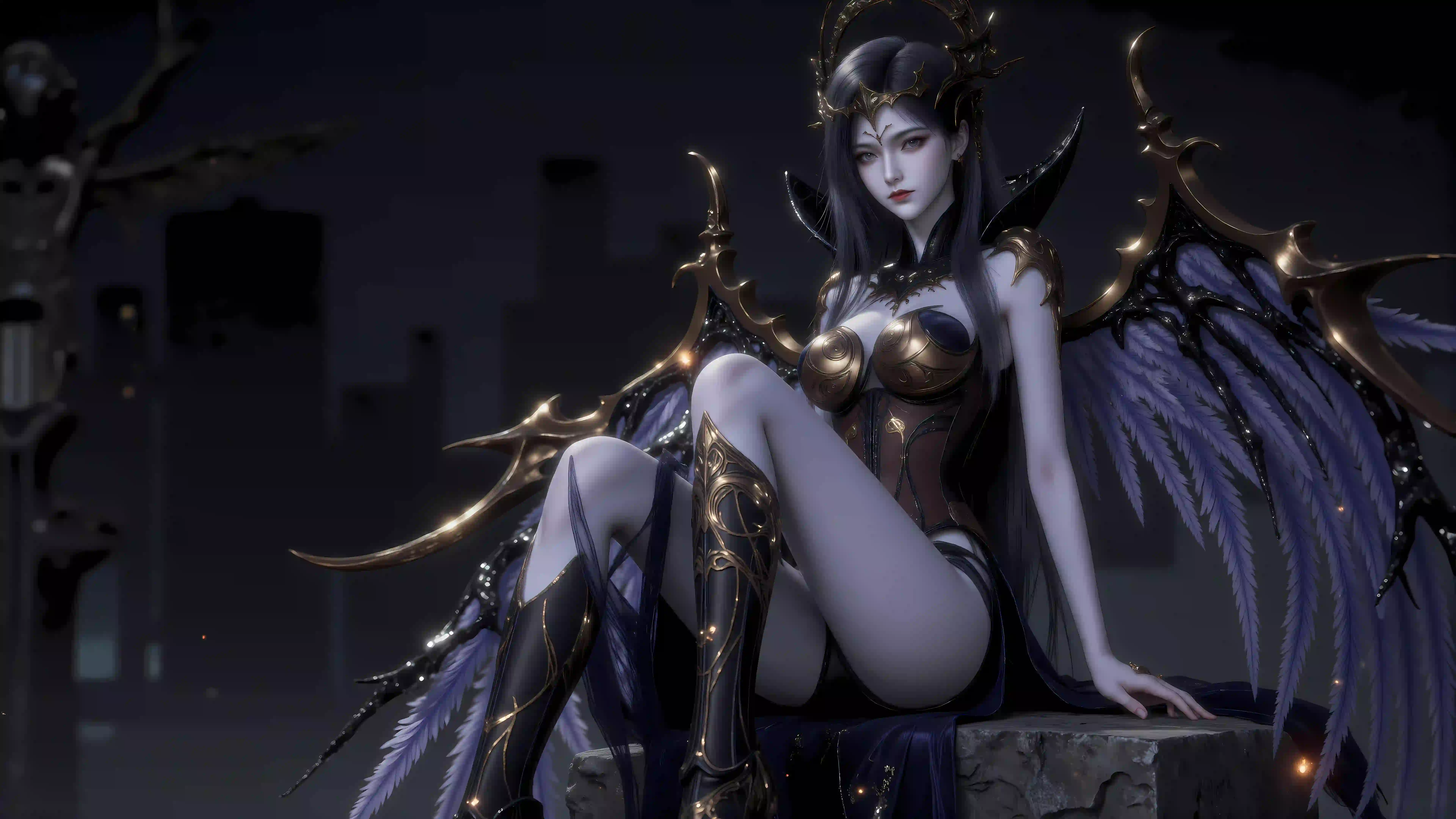 丝袜 恶魔翅膀 黑丝高跟 性感 长发美女